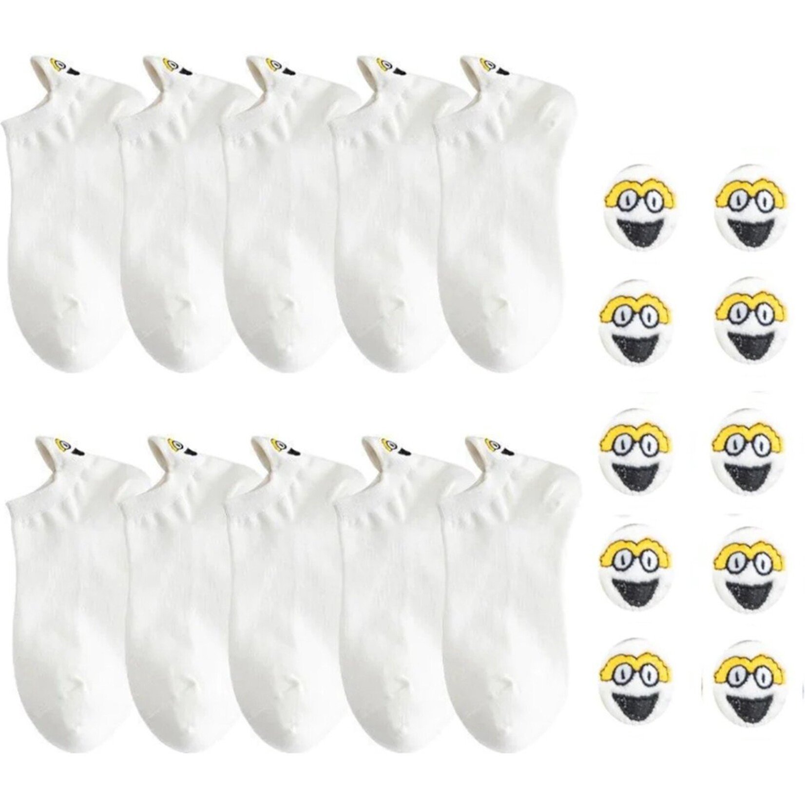 Parya Smiling Socks® 10-Pack - Leuke sokken - Vrouw/Man - Maat 42-48 - Grappige sokken - Katoen - Cadeau voor haar - Antislip sokken - One size sokken - Wit