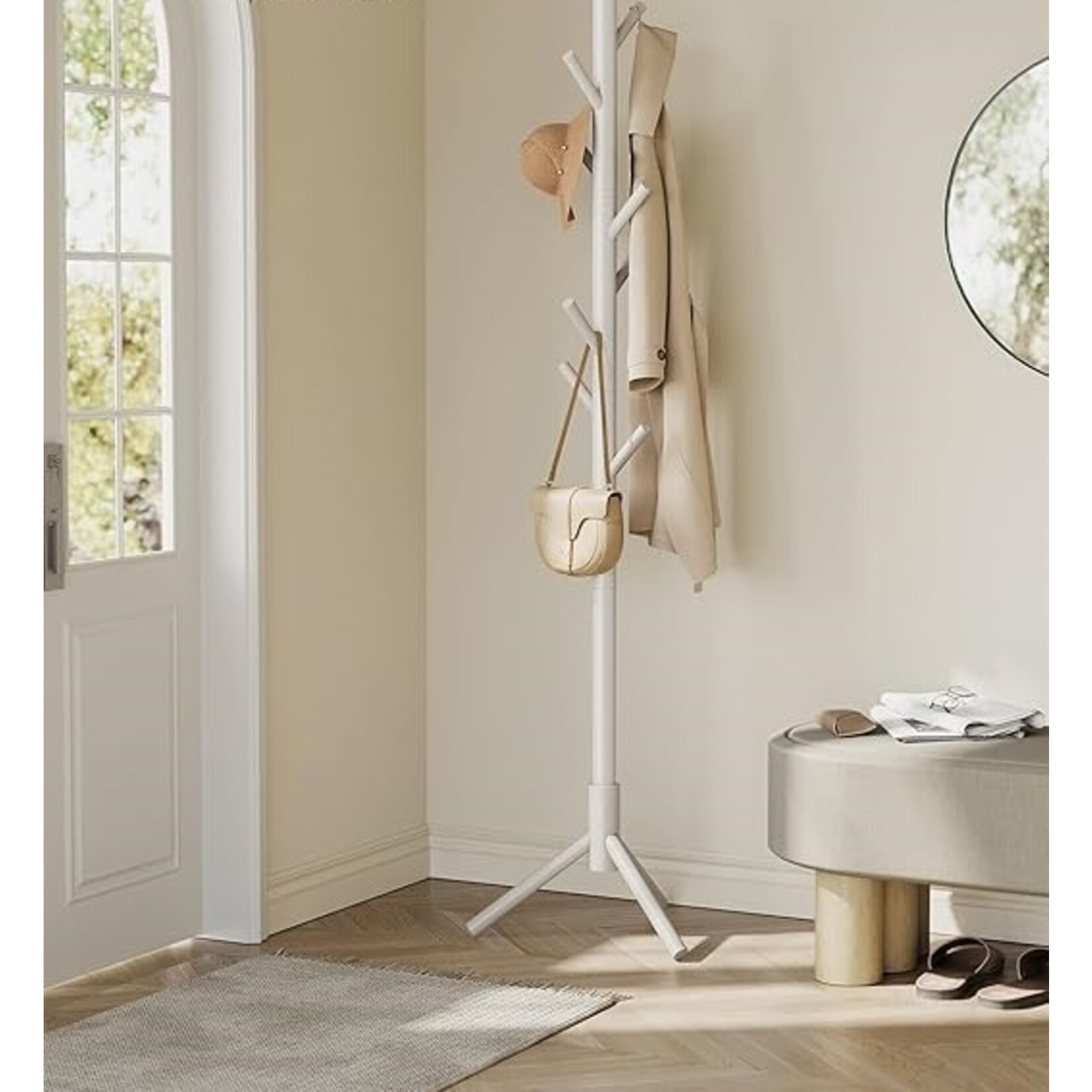 Parya Home Parya Home Tree-shaped Coat Rack – Solid wood coat rack with 8 hooks and 3 adjustable heights, cappuccino beige