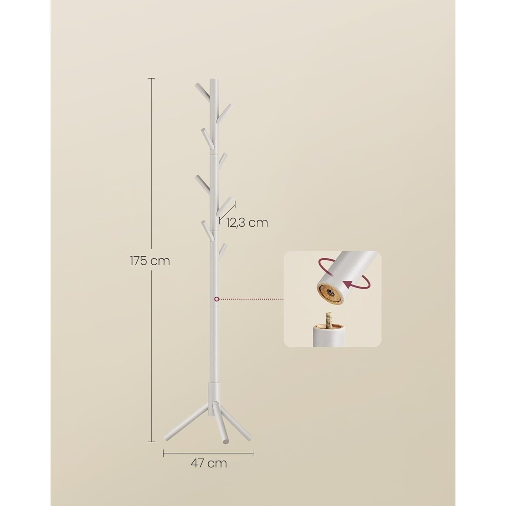 Parya Home Parya Home Boomvormige Kapstok – Kledingrek van massief hout met 8 haken en 3 verstelbare hoogtes, cappuccinobeige
