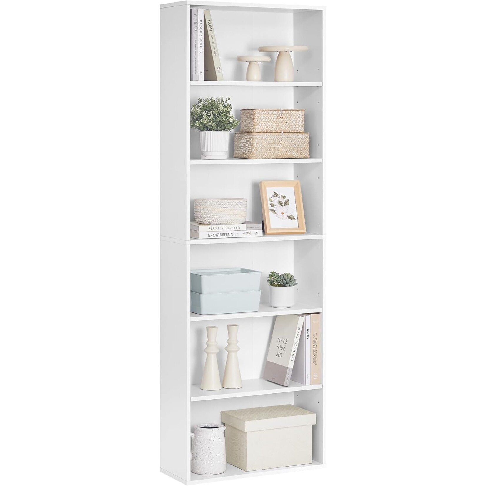 Parya Home Scandinavian Bookcase – Free-standing storage rack with 6 levels, 24 x 60 x 178.5 cm, white