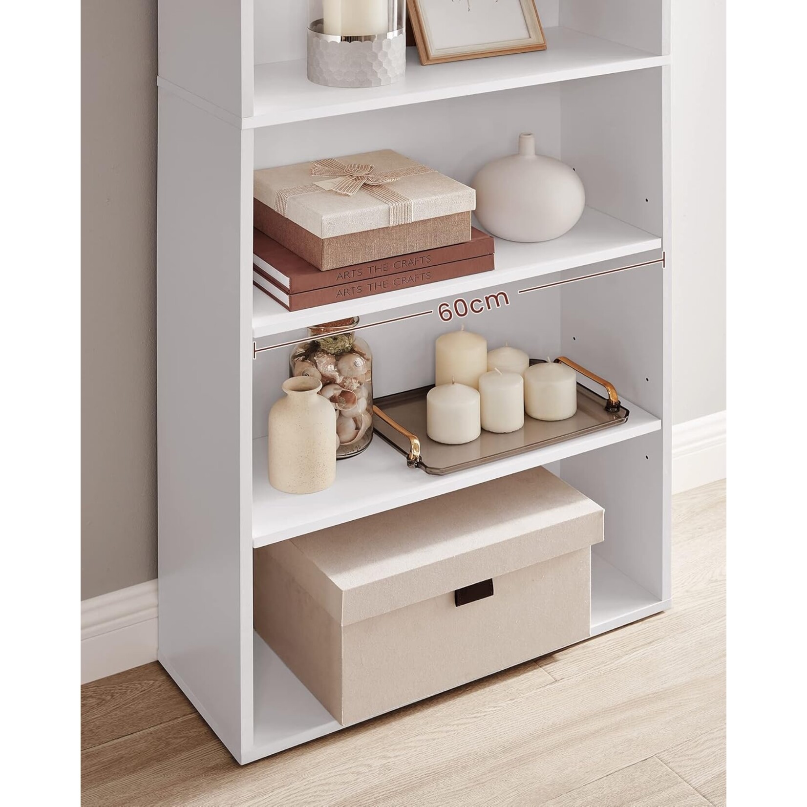 Parya Home Scandinavian Bookcase – Free-standing storage rack with 6 levels, 24 x 60 x 178.5 cm, white