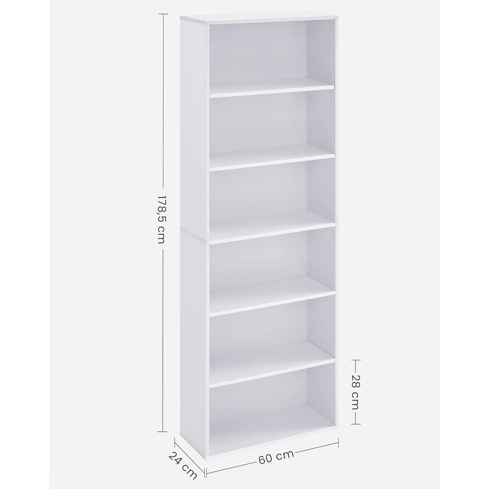 Parya Home Scandinavian Bookcase – Free-standing storage rack with 6 levels, 24 x 60 x 178.5 cm, white