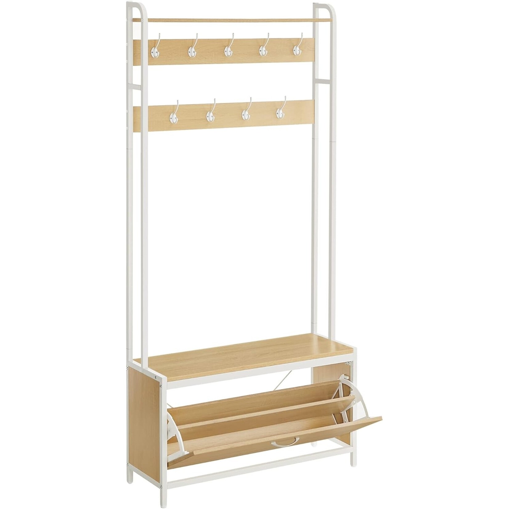Parya Home Parya Home Modern Wardrobe – Coat rack with shoe cabinet, clothes rack and bench, oak-white