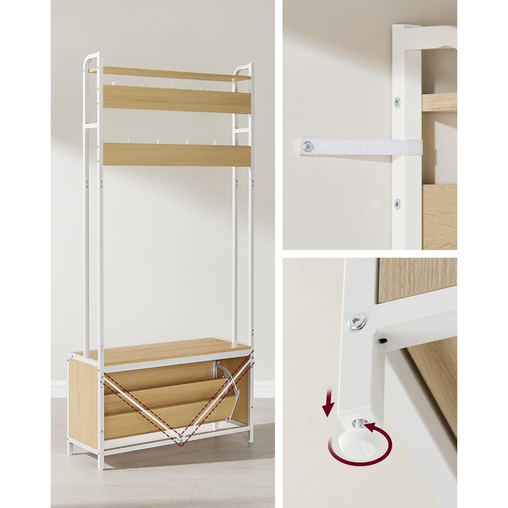 Parya Home Parya Home Modern Wardrobe – Coat rack with shoe cabinet, clothes rack and bench, oak-white