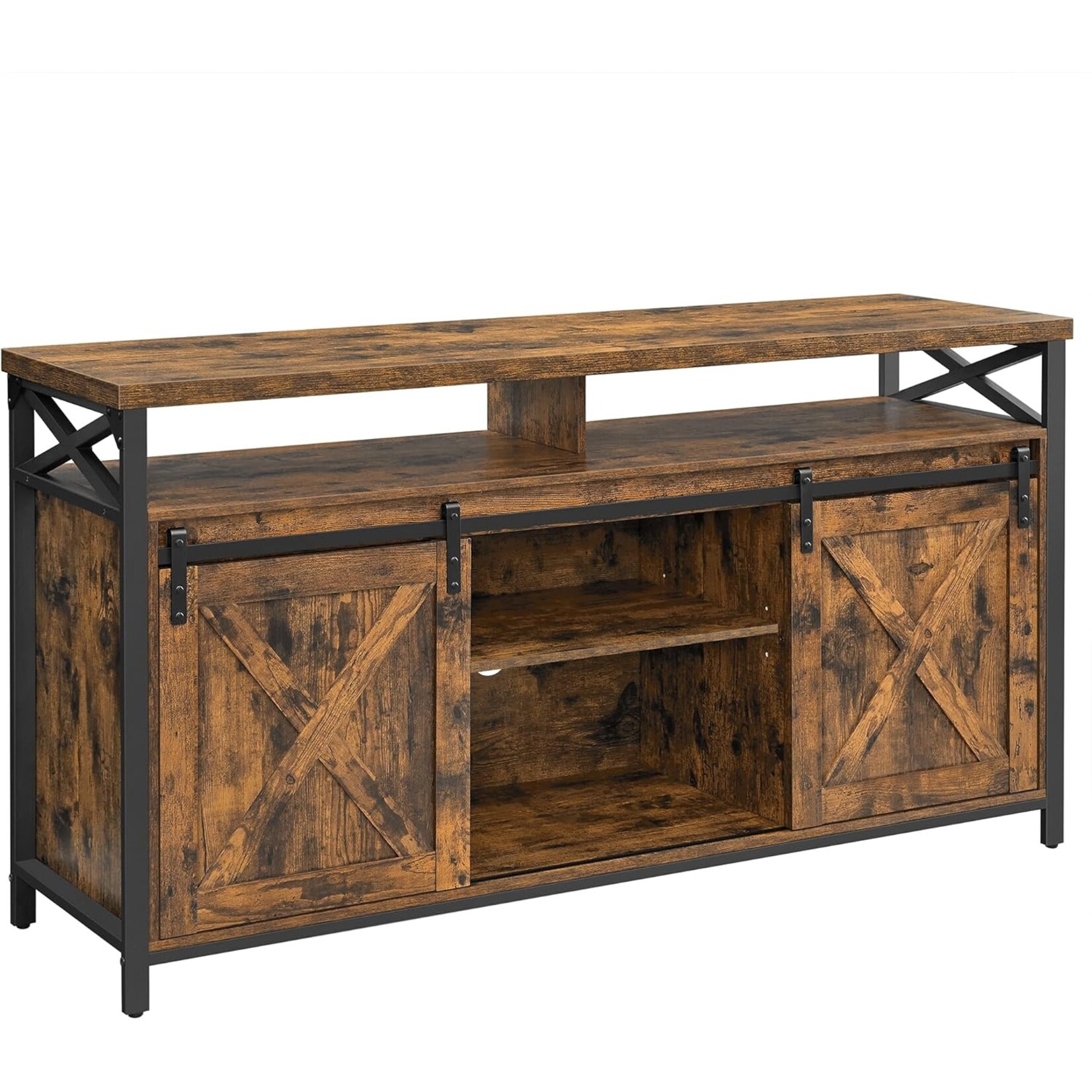 Parya Home TV Stand - Lowboard for televisions up to 65 inches, with adjustable shelves and rustic door, vintage brown-black