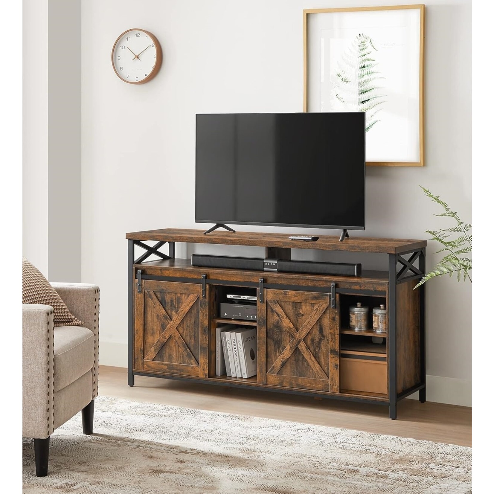 Parya Home Parya Home TV Stand - Lowboard for televisions up to 65 inches, with adjustable shelves and rustic door, vintage brown-black