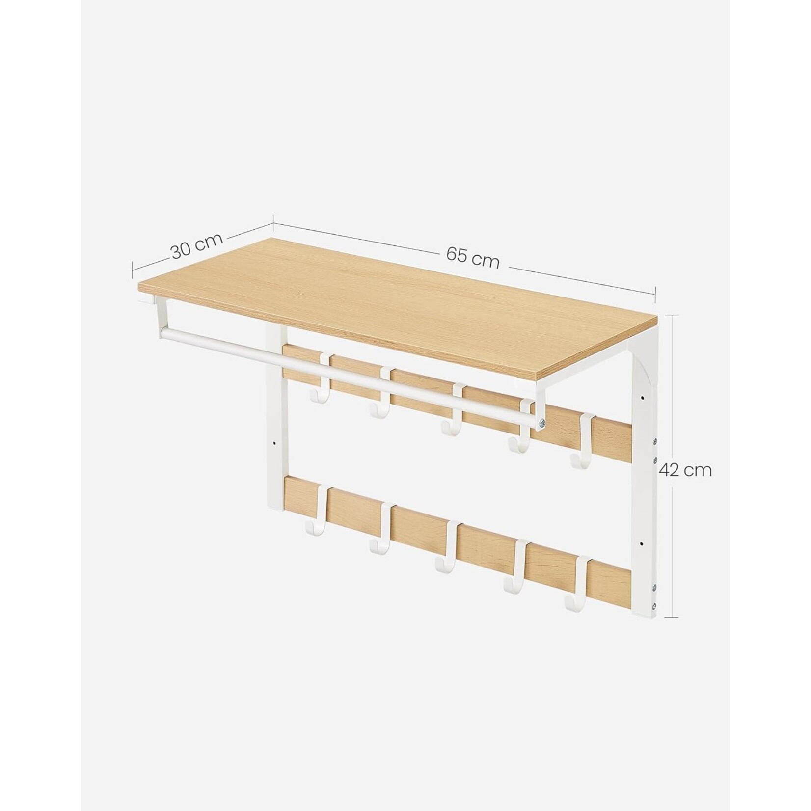 Parya Home Parya Home Wall Coat Rack with Storage Space – Hall organizer with coat hanger, space-saving, 30 x 65 x 42 cm, brown and white