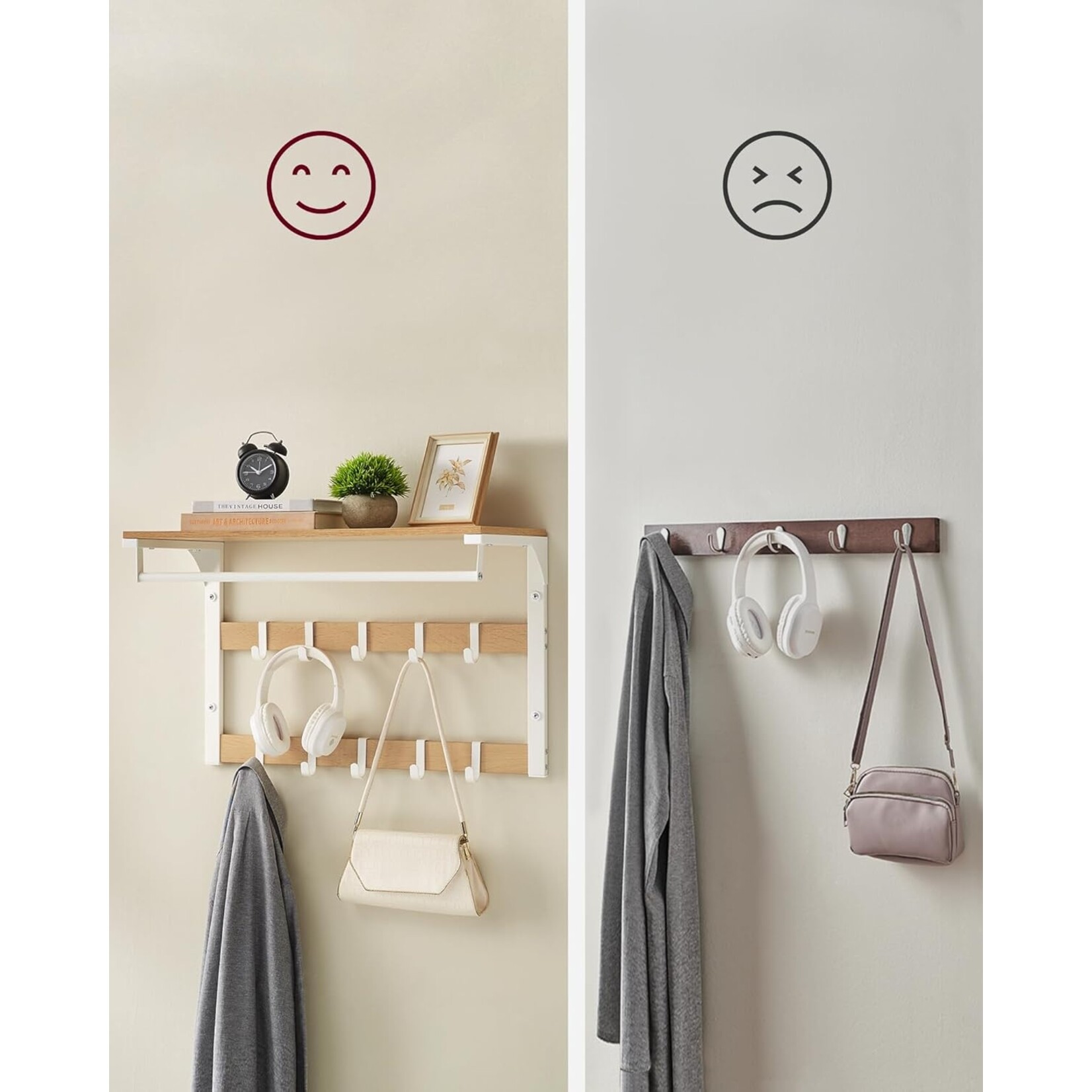 Parya Home Parya Home Wall Coat Rack with Storage Space – Hall organizer with coat hanger, space-saving, 30 x 65 x 42 cm, brown and white