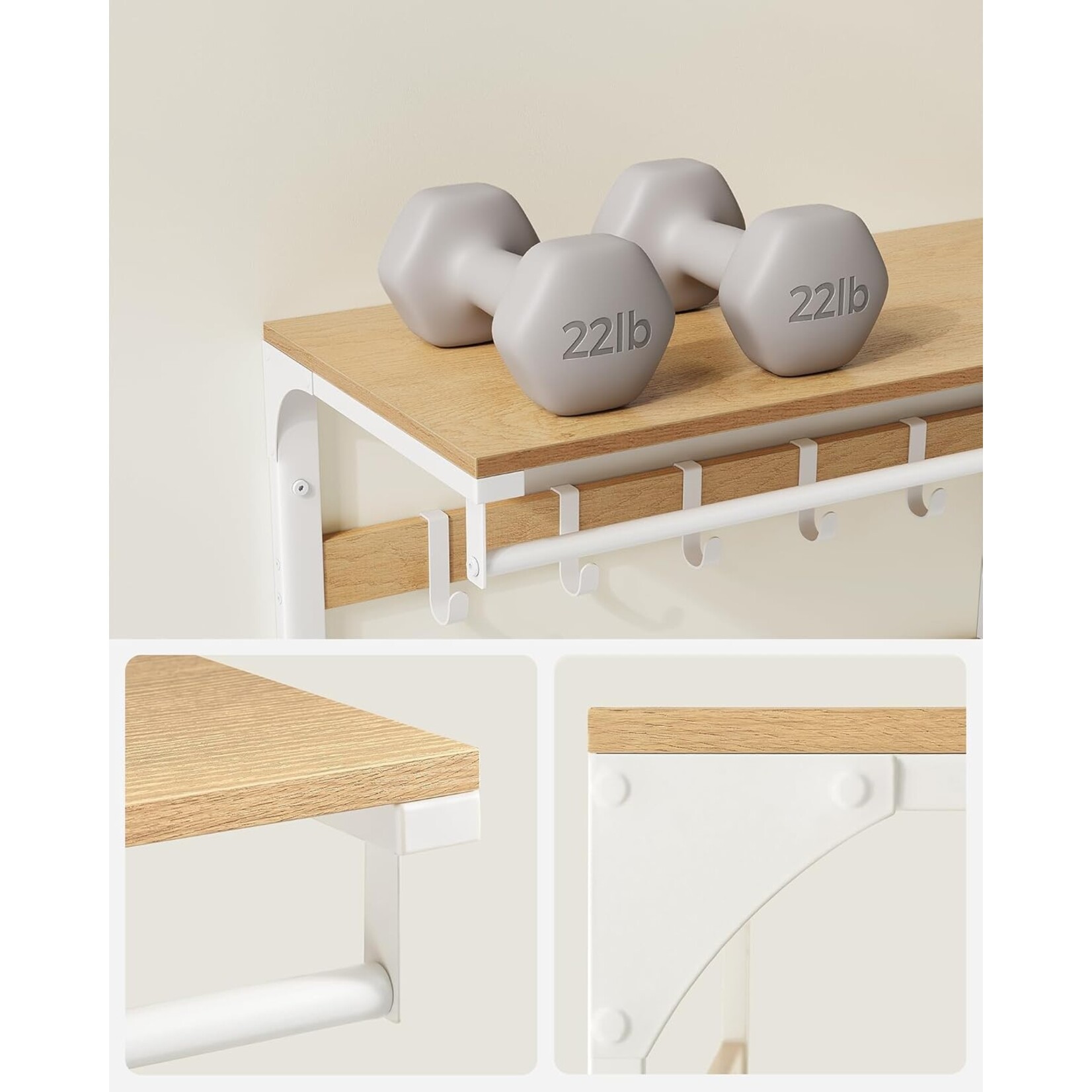 Parya Home Parya Home Wall Coat Rack with Storage Space – Hall organizer with coat hanger, space-saving, 30 x 65 x 42 cm, brown and white