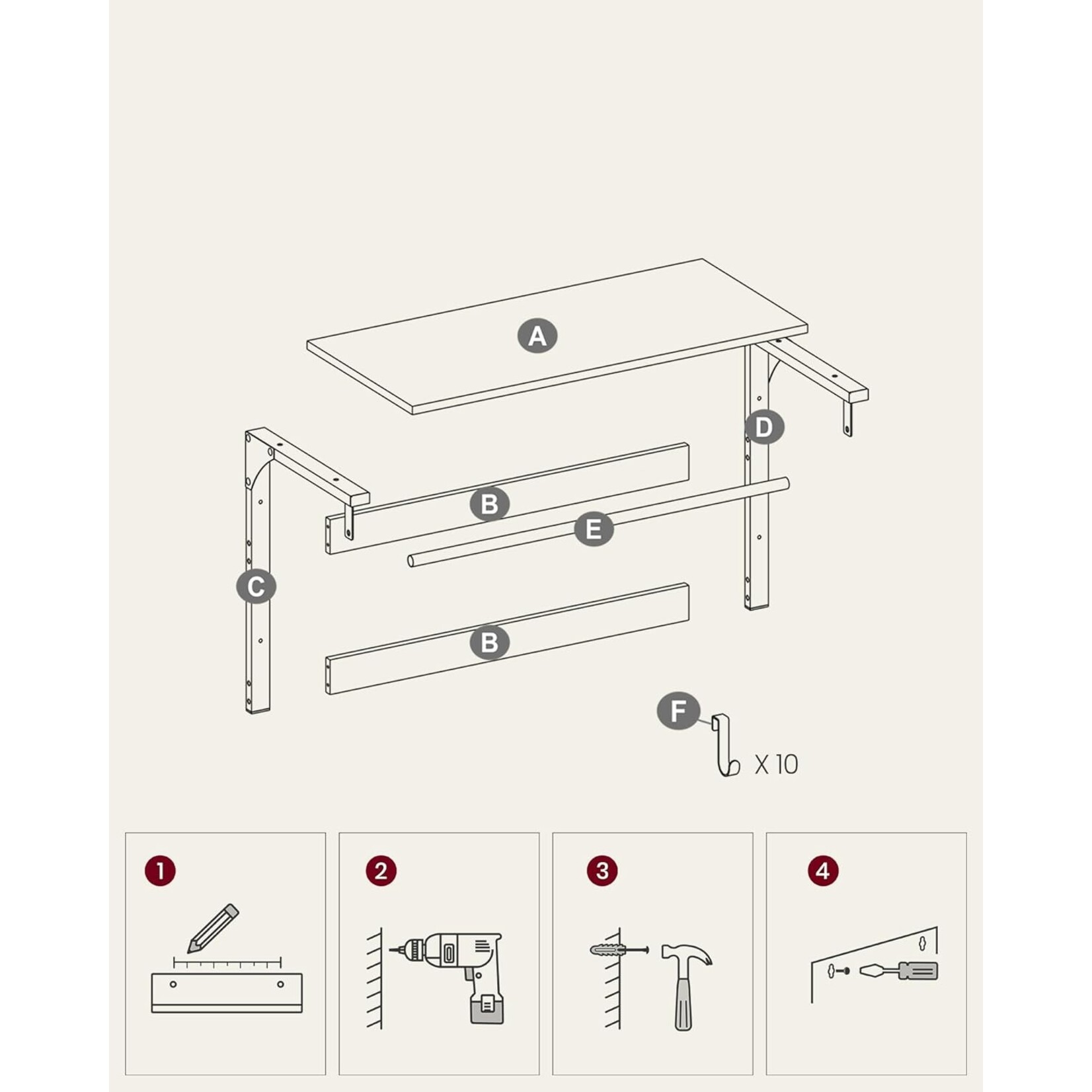 Parya Home Parya Home Wandkapstok met Opbergruimte – Halorganizer met kleerhanger, ruimtebesparend, 30 x 65 x 42 cm, bruin-wit