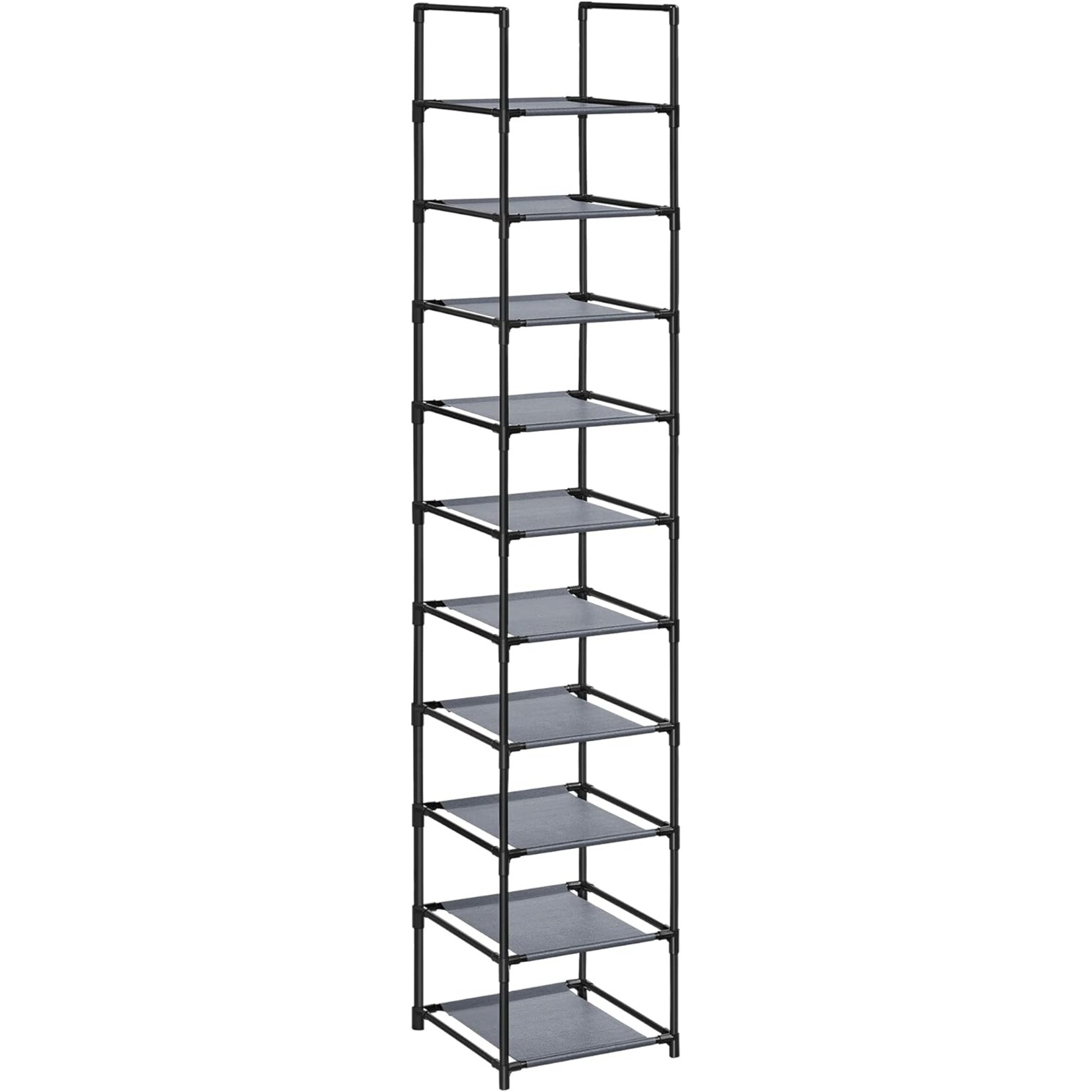 Parya Home Smal Schoenenrek – 10-laags schoenenopberger van metaal en vliesstof, 33 x 33 x 173 cm, grijs