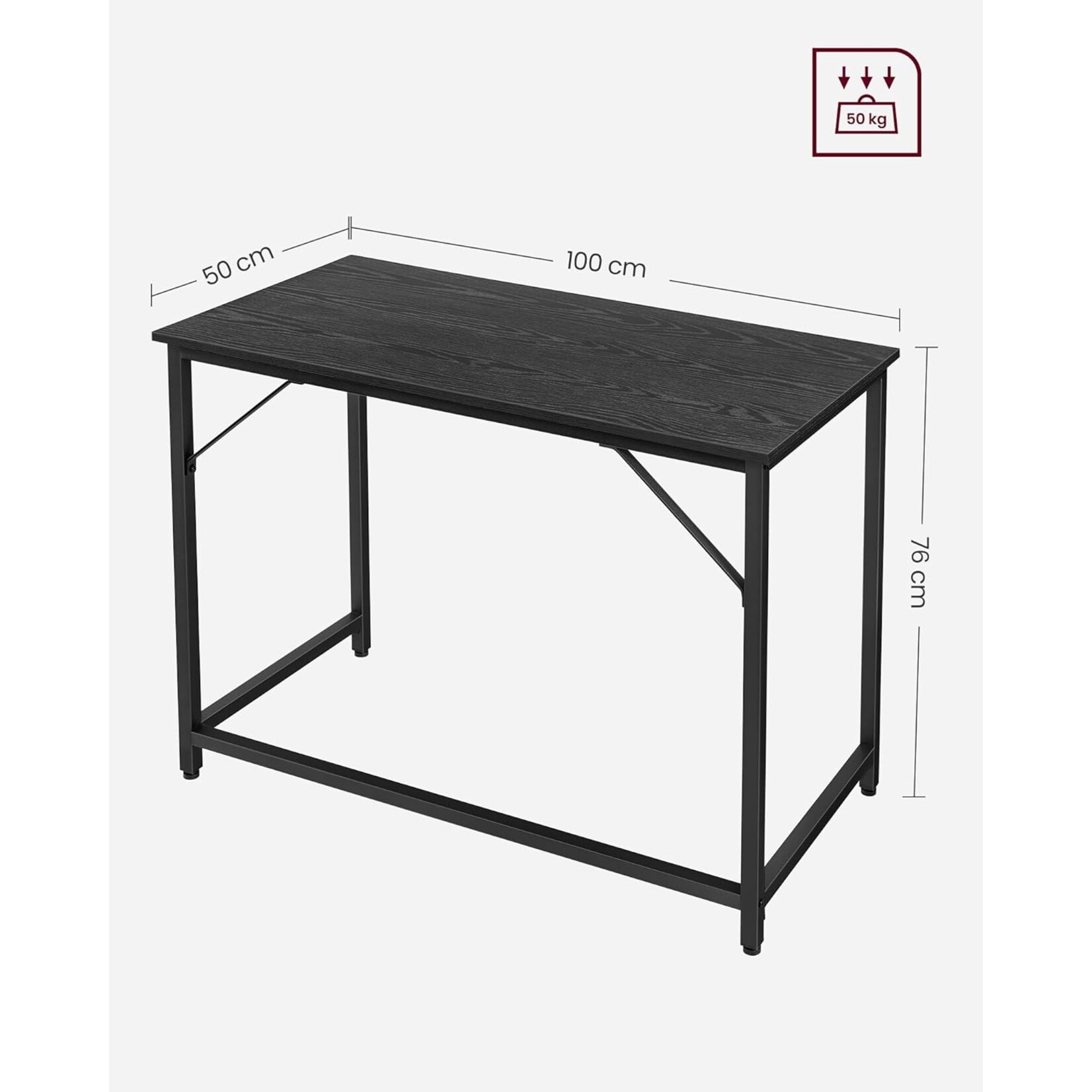 Parya Home Compact Bureau – Modern computerbureau met metalen frame, 50 x 100 x 76 cm, zwart