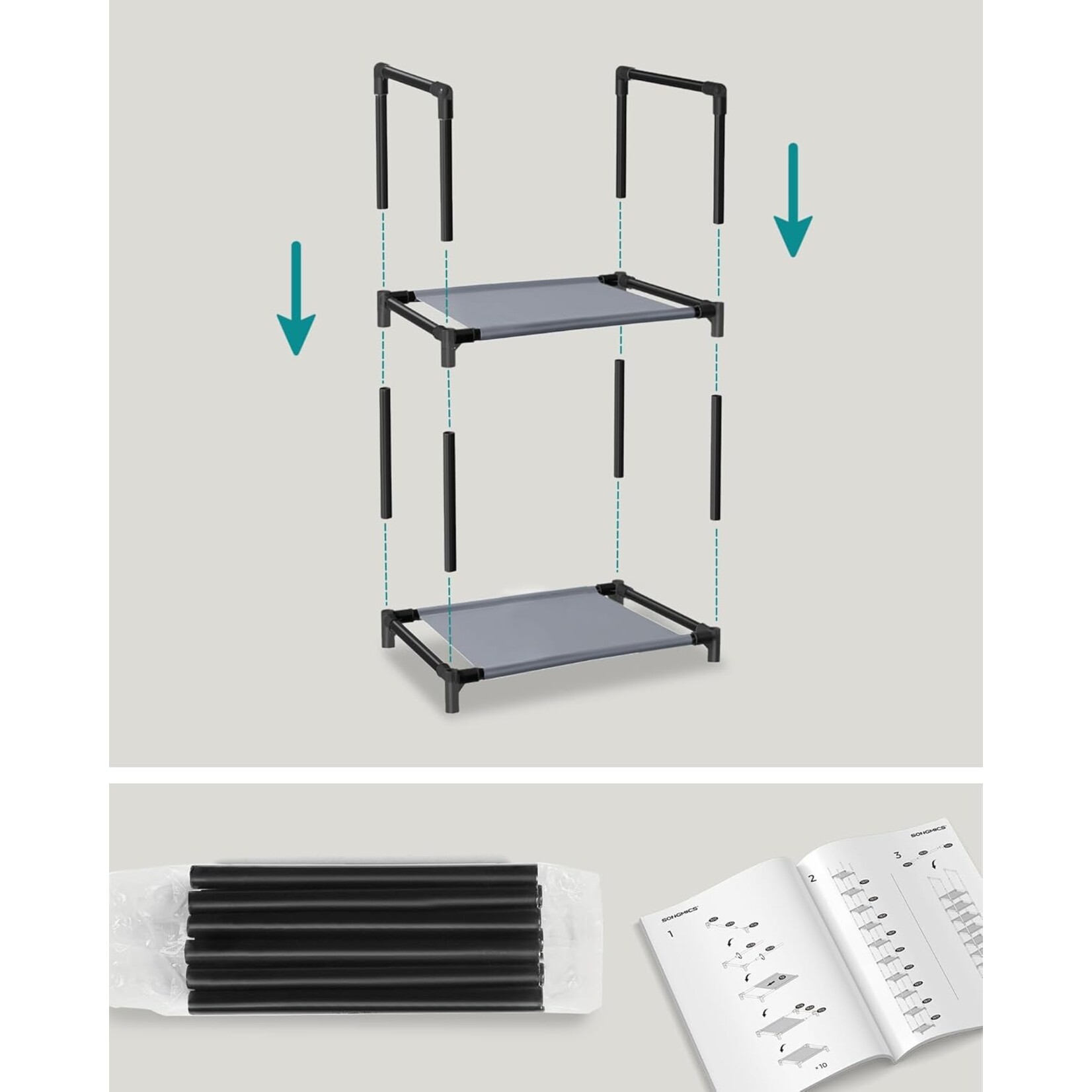 Parya Home Parya Home Narrow Shoe Rack – 10-tier shoe rack made of metal and non-woven fabric, 33 x 33 x 173 cm, gray