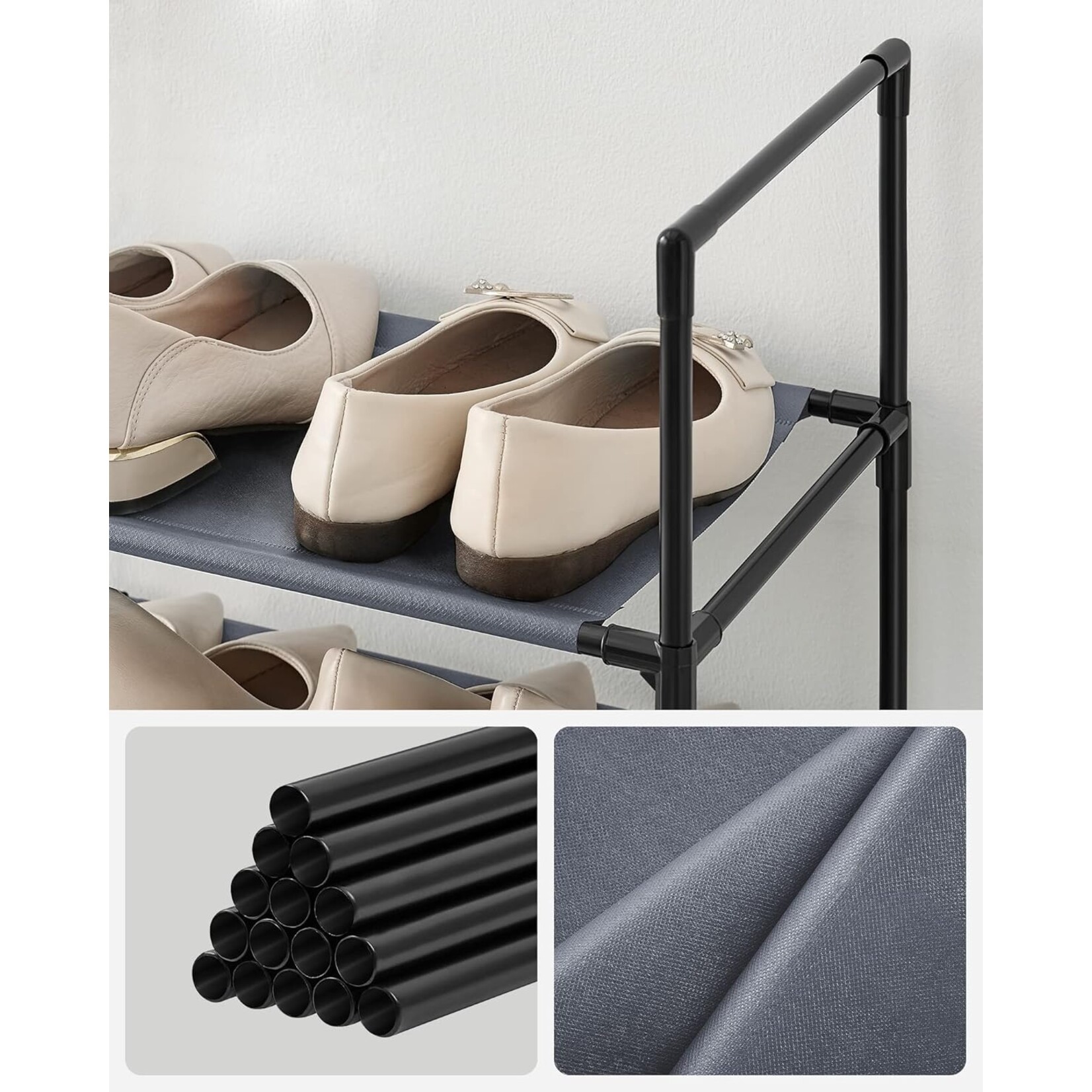Parya Home Parya Home Narrow Shoe Rack – 10-tier shoe rack made of metal and non-woven fabric, 33 x 33 x 173 cm, gray