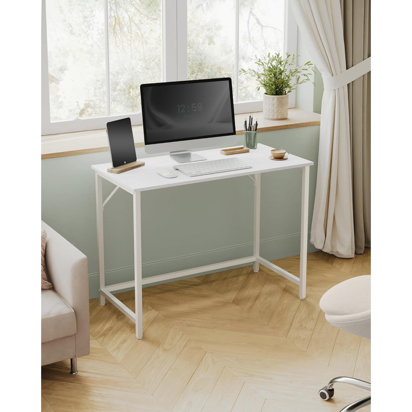 Parya Home Compact Desk – Modern computer desk with metal frame, 50 x 100 x 76 cm, maple-white