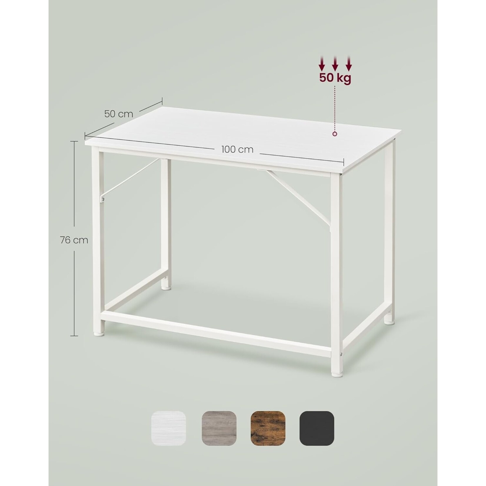 Parya Home Compact Bureau – Modern computerbureau met metalen frame, 50 x 100 x 76 cm, ahorn-wit