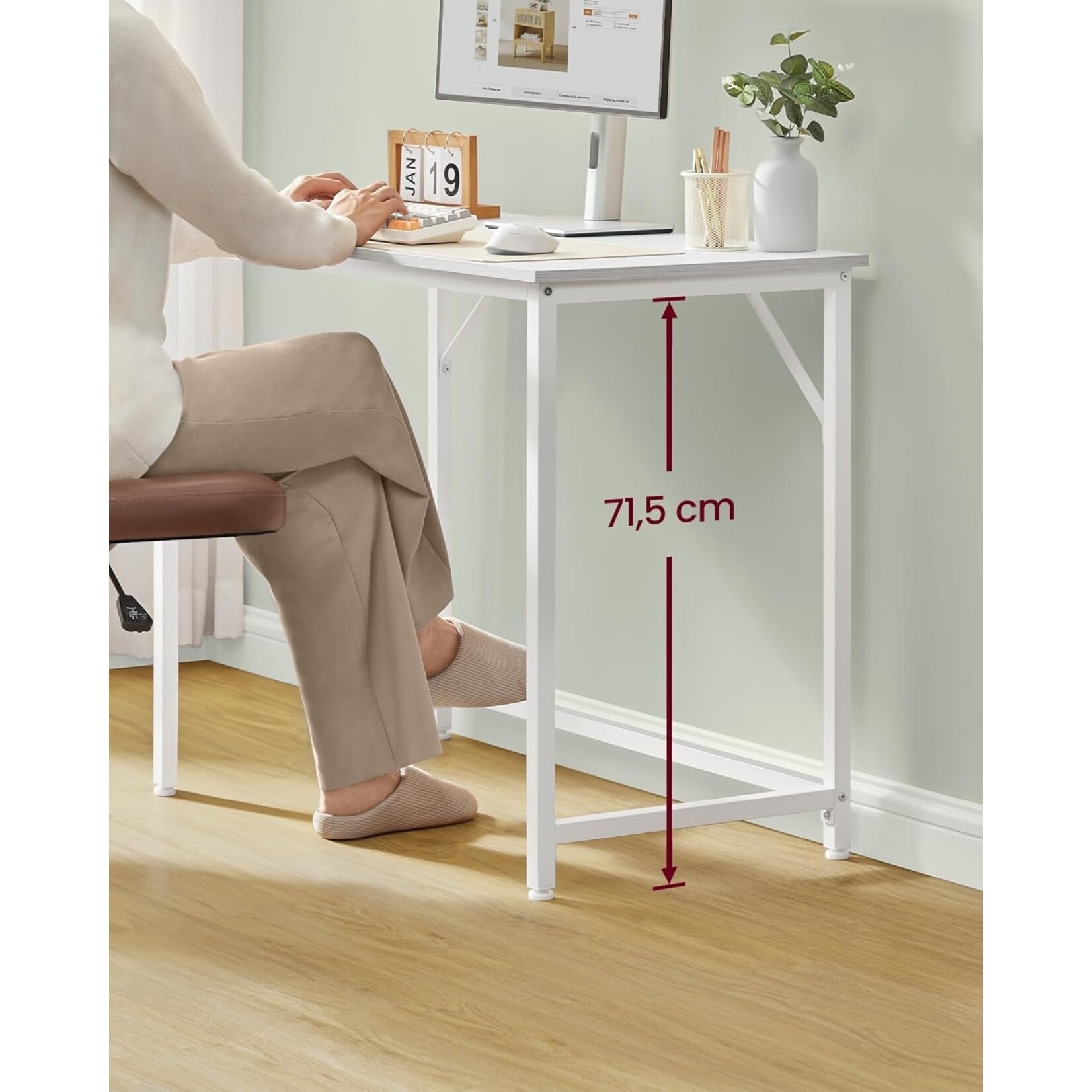 Parya Home Compact Desk – Modern computer desk with metal frame, 50 x 100 x 76 cm, maple-white