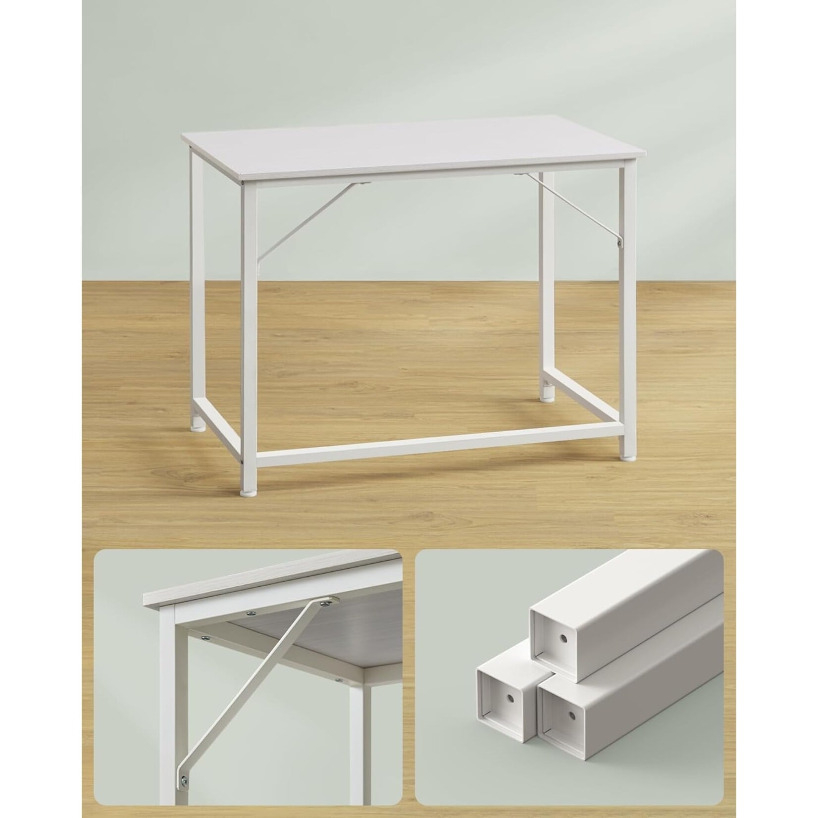 Parya Home Compact Desk – Modern computer desk with metal frame, 50 x 100 x 76 cm, maple-white