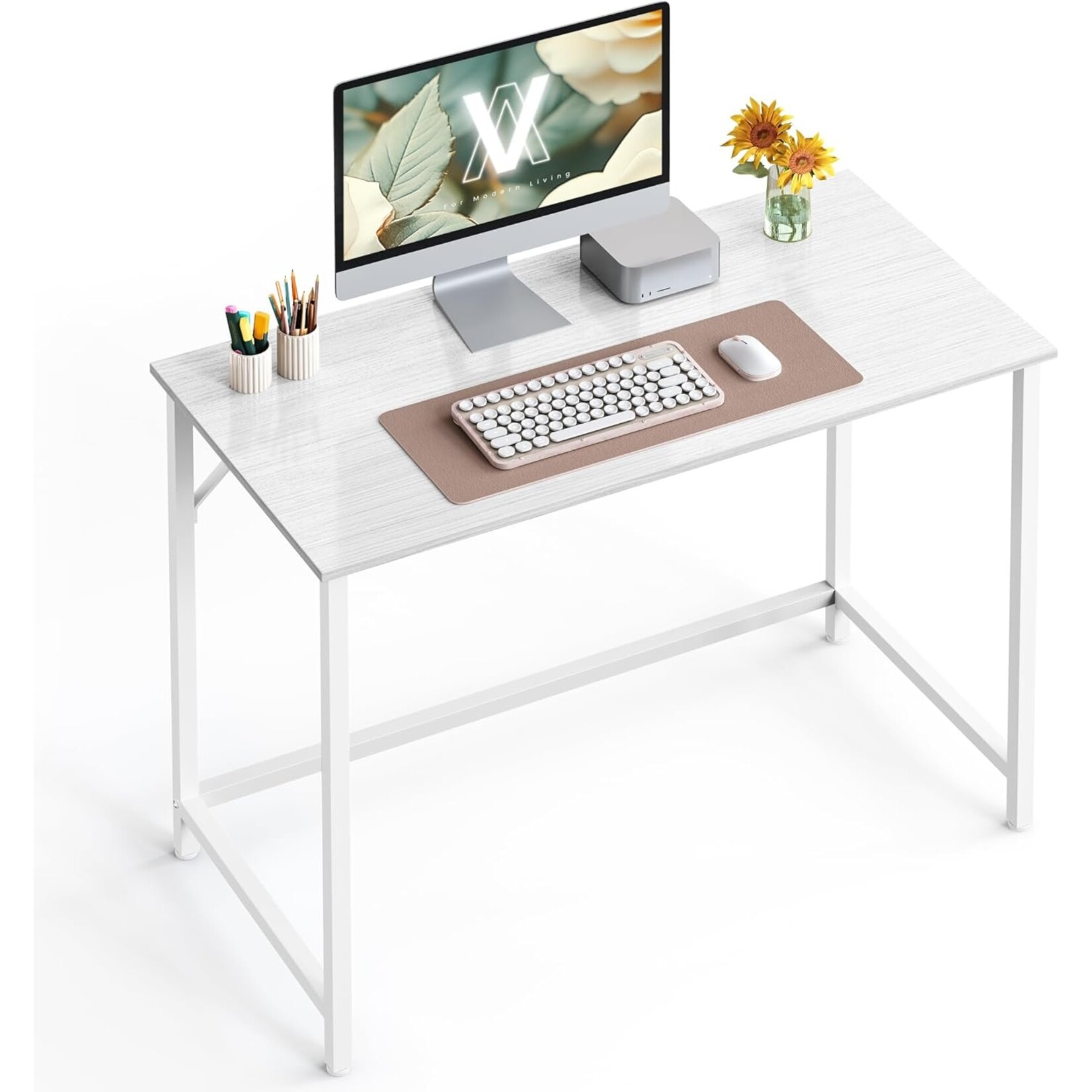 Parya Home Compact Bureau – Modern computerbureau met metalen frame, 50 x 100 x 76 cm, ahorn-wit