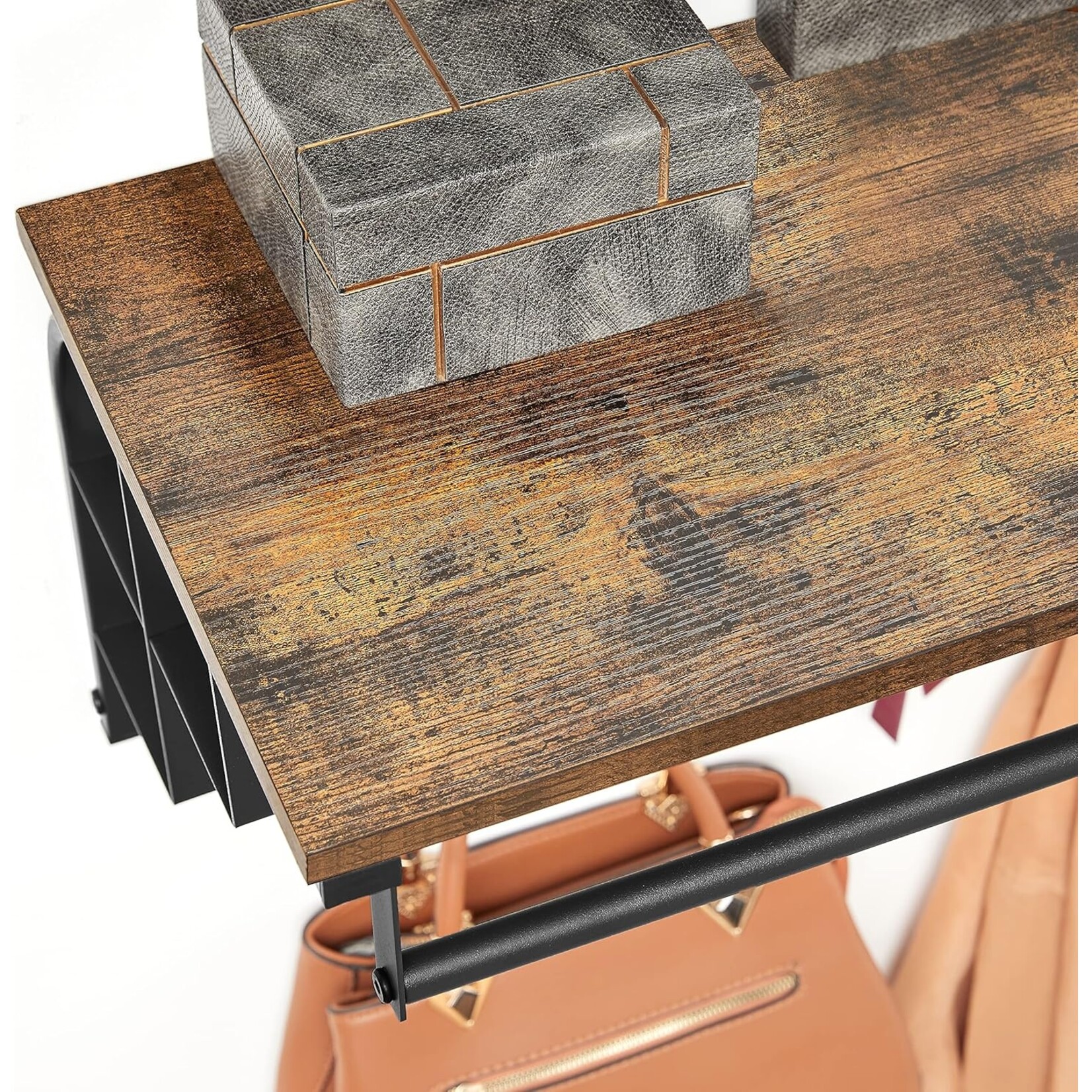 Parya Home Parya Home Wandkast met Haken – Wandplank met 5 afneembare haken en hoedenplank, 80 x 30 x 27 cm, walnoot bruin-zwart