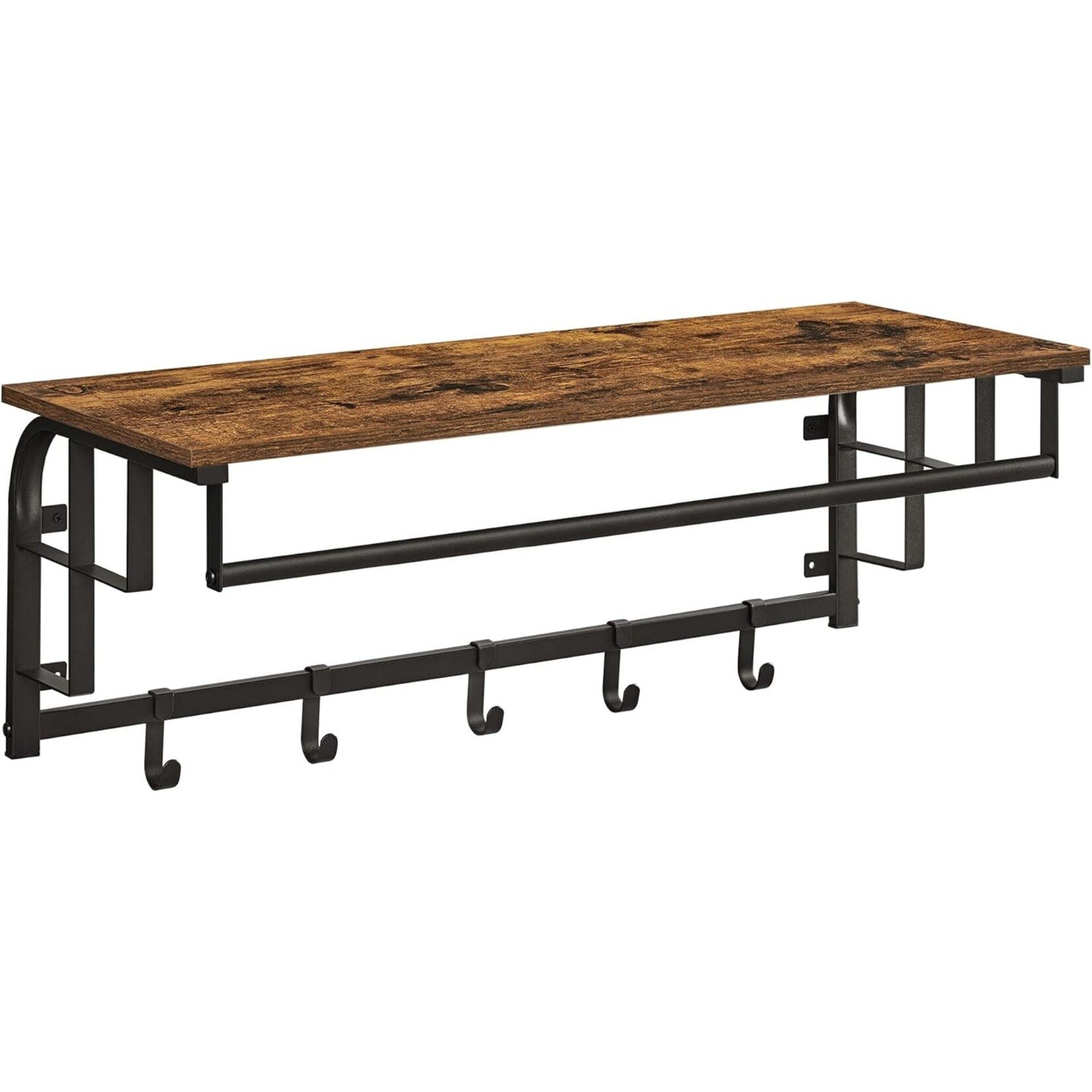 Parya Home Parya Home Wall Cabinet with Hooks – Wall shelf with 5 detachable hooks and hat shelf, 80 x 30 x 27 cm, walnut brown-black