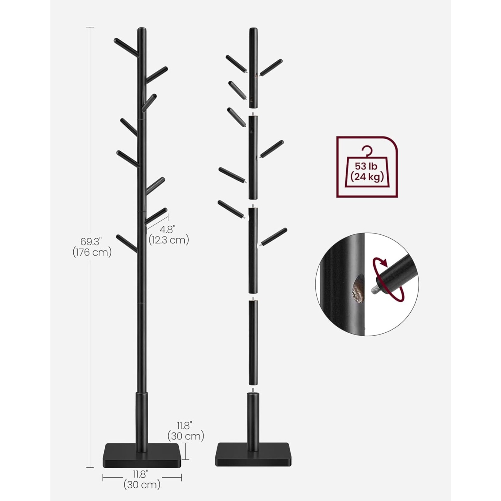 Parya Home Parya Home Solid Wooden Coat Rack – Tree-shaped coat stand with 8 hooks, rubberwood frame, ink black