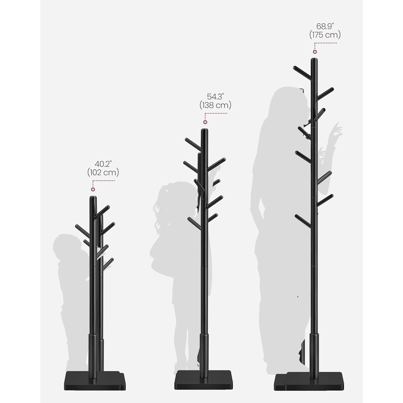 Parya Home Parya Home Massief Houten Kapstok – Boomvormige jasstandaard met 8 haken, rubberhouten frame, inktzwart