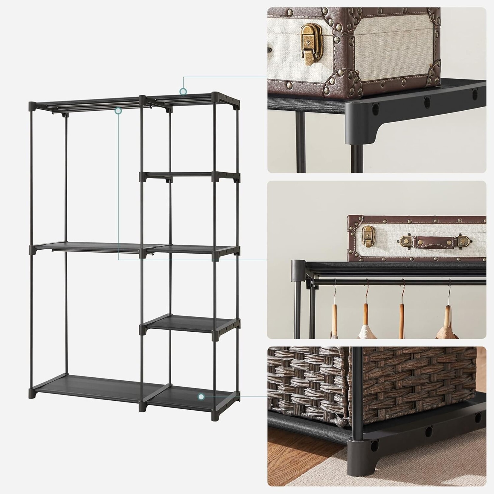 Parya Home Stable Clothes Rack – Freestanding, foldable with clothes rods, ideal for dressing room or bedroom, 112 x 43 x 165 cm, black
