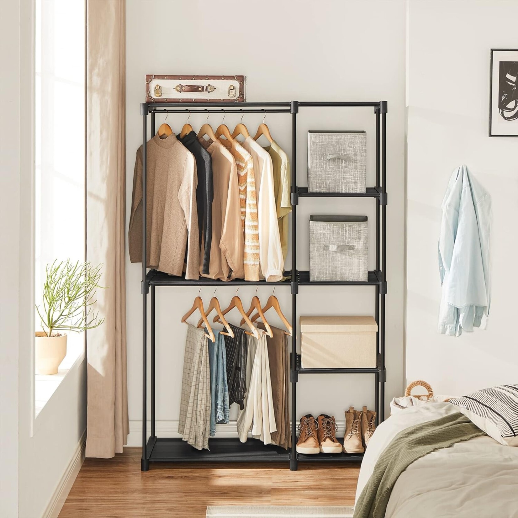 Parya Home Stable Clothes Rack – Freestanding, foldable with clothes rods, ideal for dressing room or bedroom, 112 x 43 x 165 cm, black