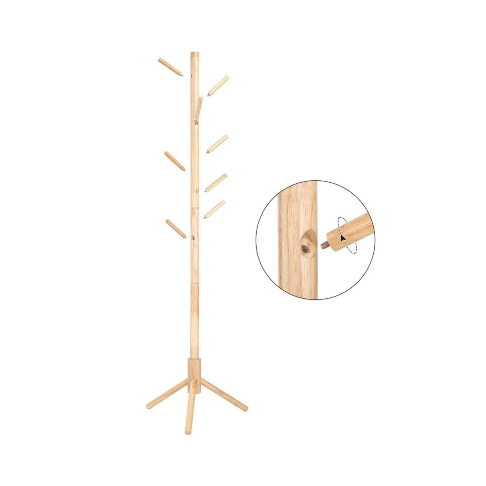 Parya Home Solid Wood Coat Rack - Tree-shaped clothes rack with 8 hooks and 3 adjustable heights, natural wood