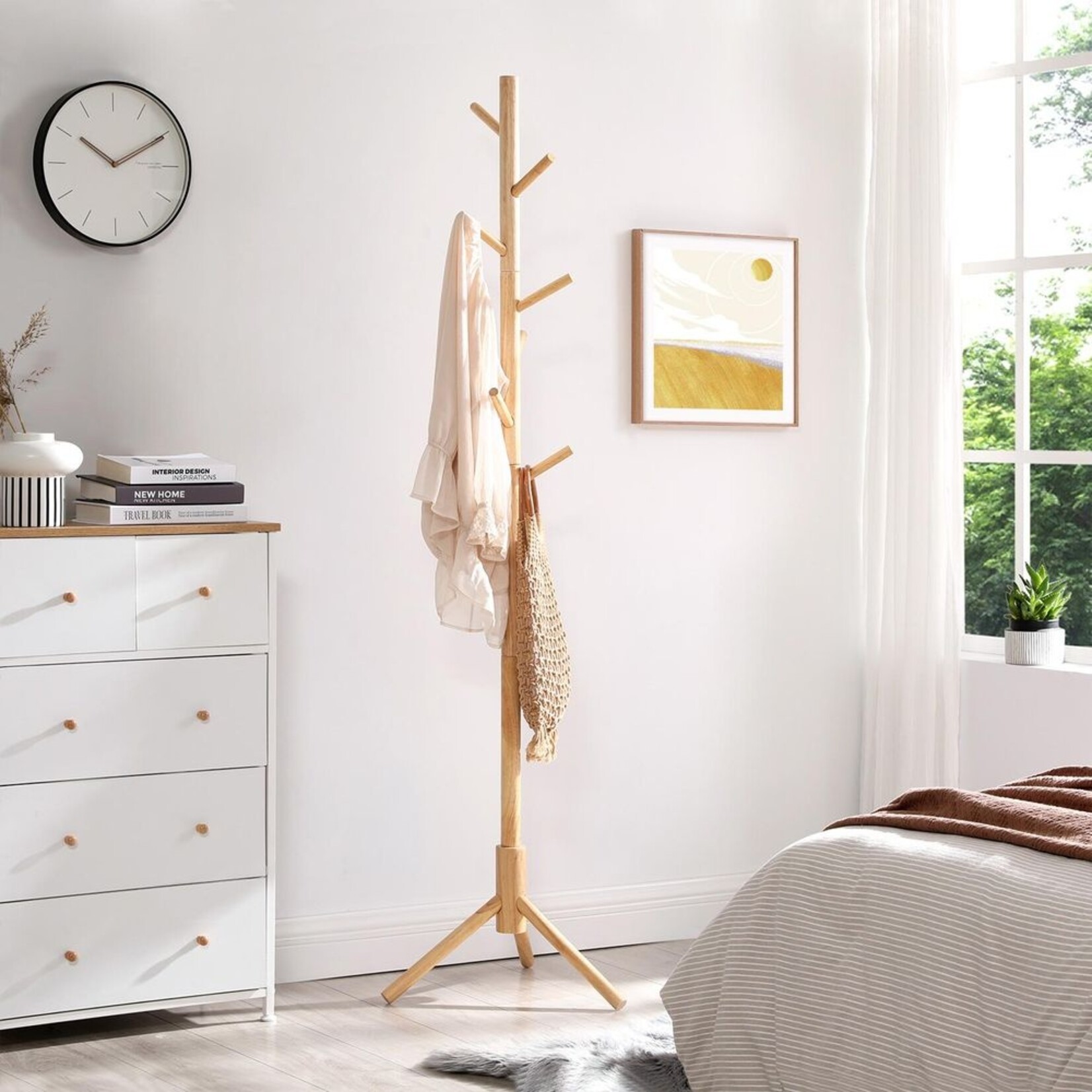 Parya Home Parya Home Solid Wood Coat Rack - Tree-shaped clothes rack with 8 hooks and 3 adjustable heights, natural wood