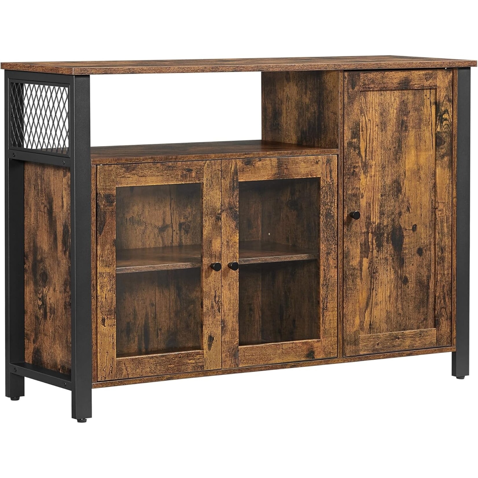 Parya Home Parya Home Industrial Dresser - Kitchen cabinet with 3 doors, ideal for living room, kitchen or dining room, 110 x 33 x 75 cm, vintage brown-black