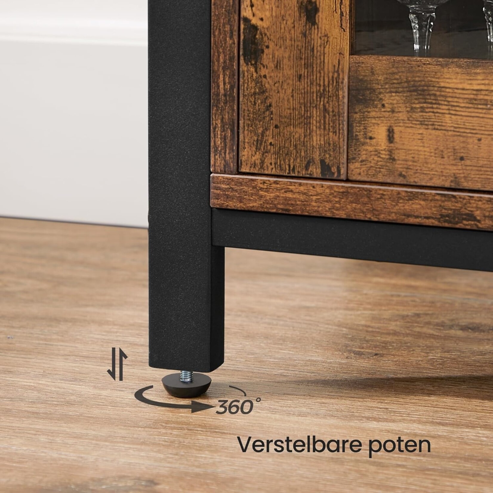 Parya Home Industrial Dresser - Kitchen cabinet with 3 doors, ideal for living room, kitchen or dining room, 110 x 33 x 75 cm, vintage brown-black