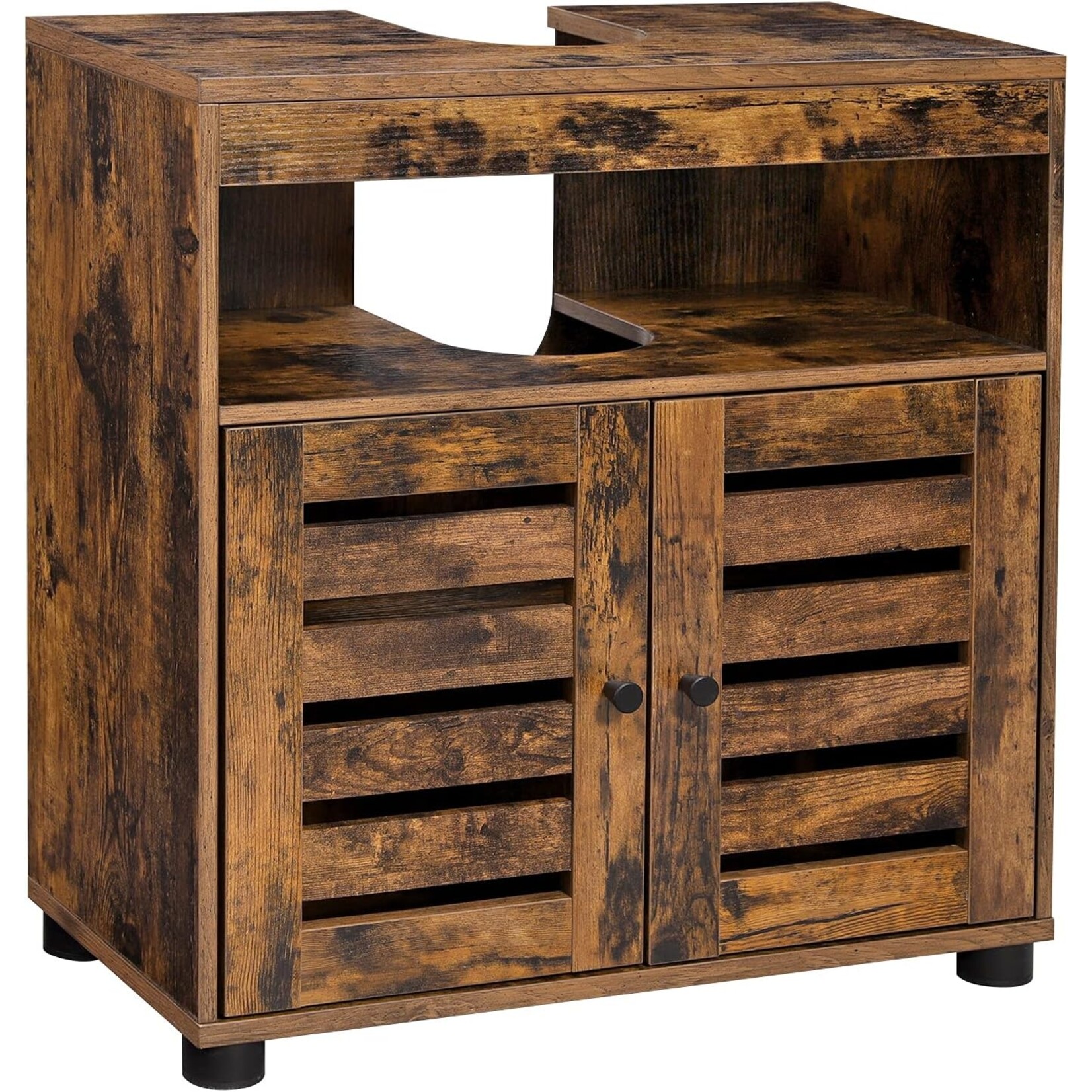 Parya Home Parya Home Vintage Washbasin Cabinet - Bathroom cabinet with 2 slatted doors and adjustable shelf, 60 x 30 x 63 cm, rustic brown