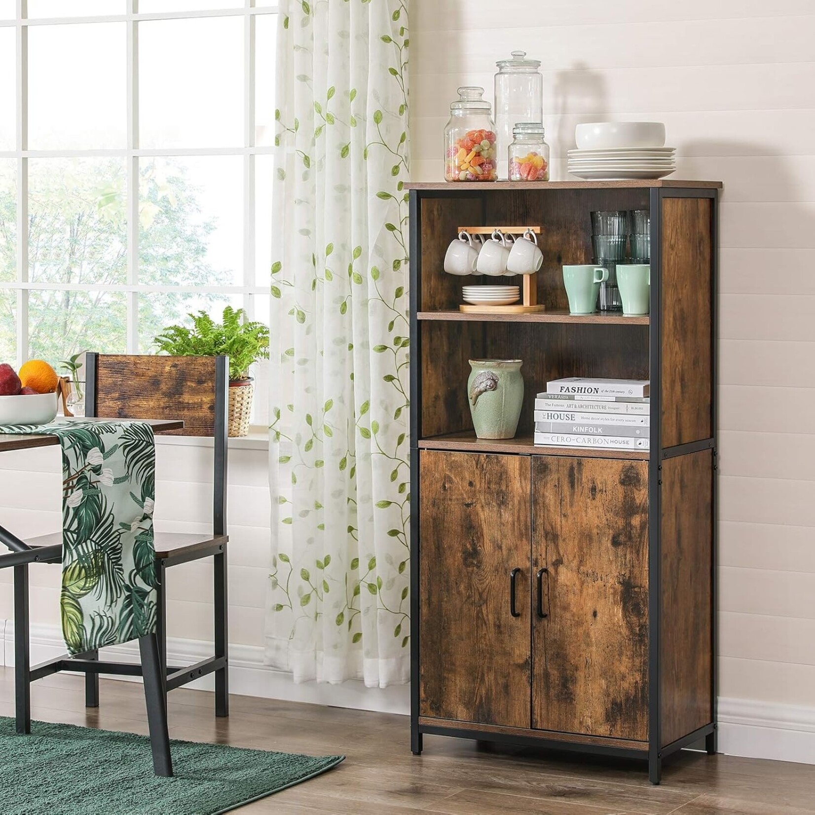 Parya Home Multifunctionele Boekenkast – Staande kast met 2 open vakken en verstelbare plank, industrieel design, vintage bruin-zwart