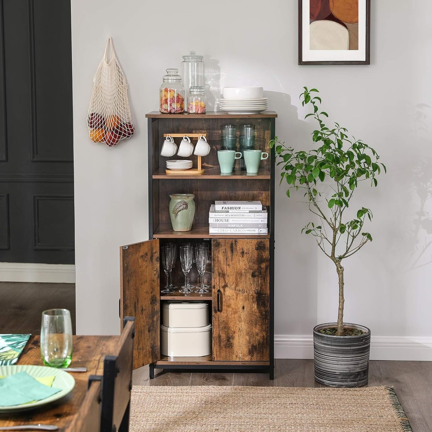 Parya Home Multifunctionele Boekenkast – Staande kast met 2 open vakken en verstelbare plank, industrieel design, vintage bruin-zwart