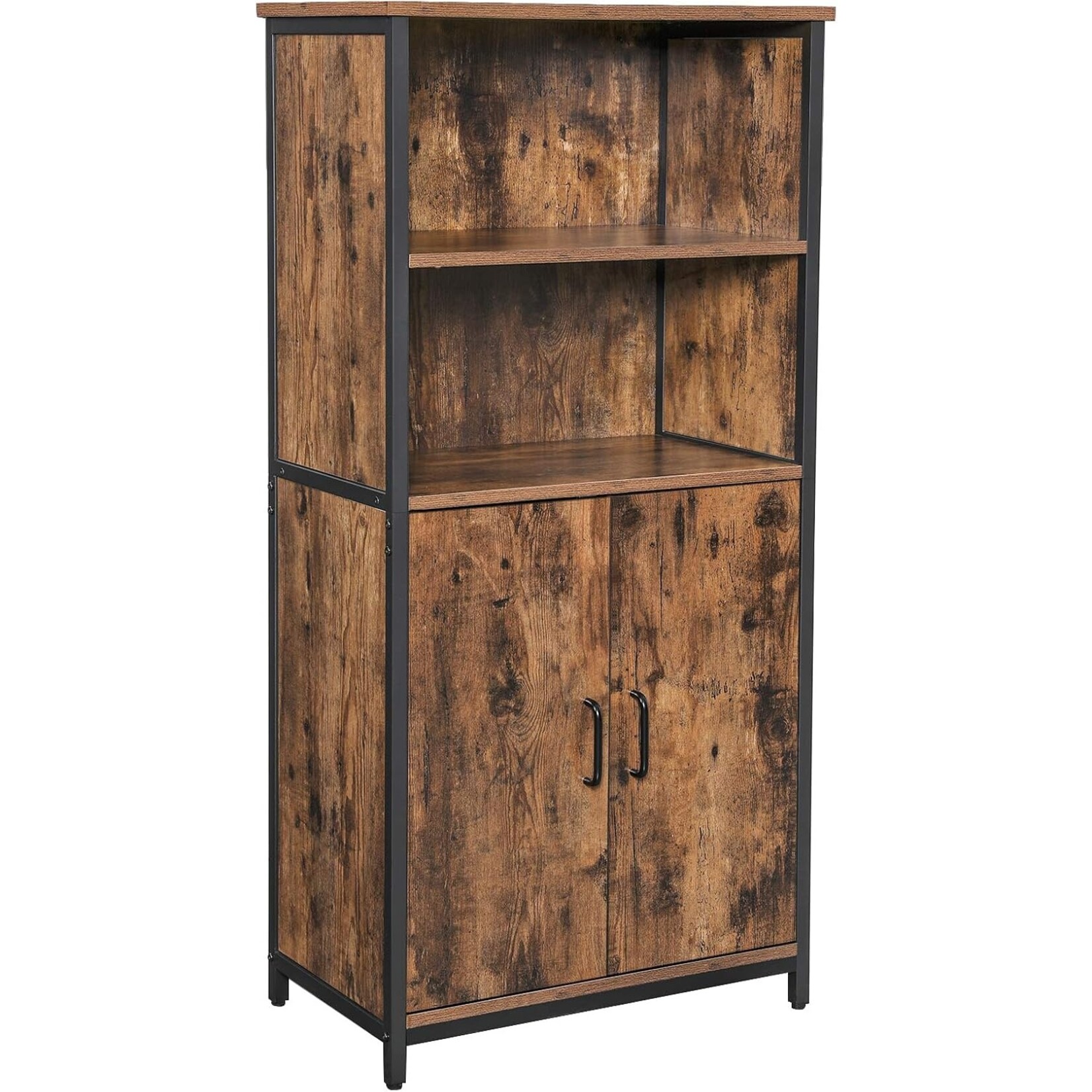 Parya Home Multifunctionele Boekenkast – Staande kast met 2 open vakken en verstelbare plank, industrieel design, vintage bruin-zwart