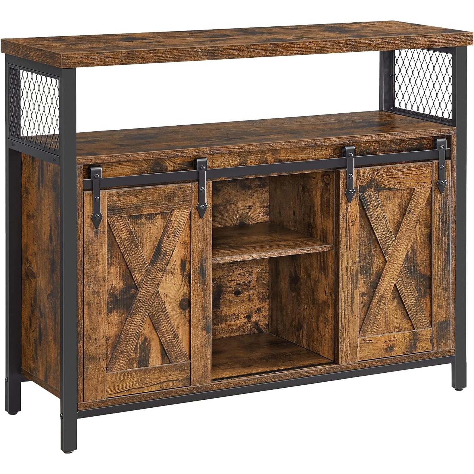 Parya Home Industrial Sideboard – Kitchen cabinet with 2 sliding doors and adjustable shelf, vintage brown-black
