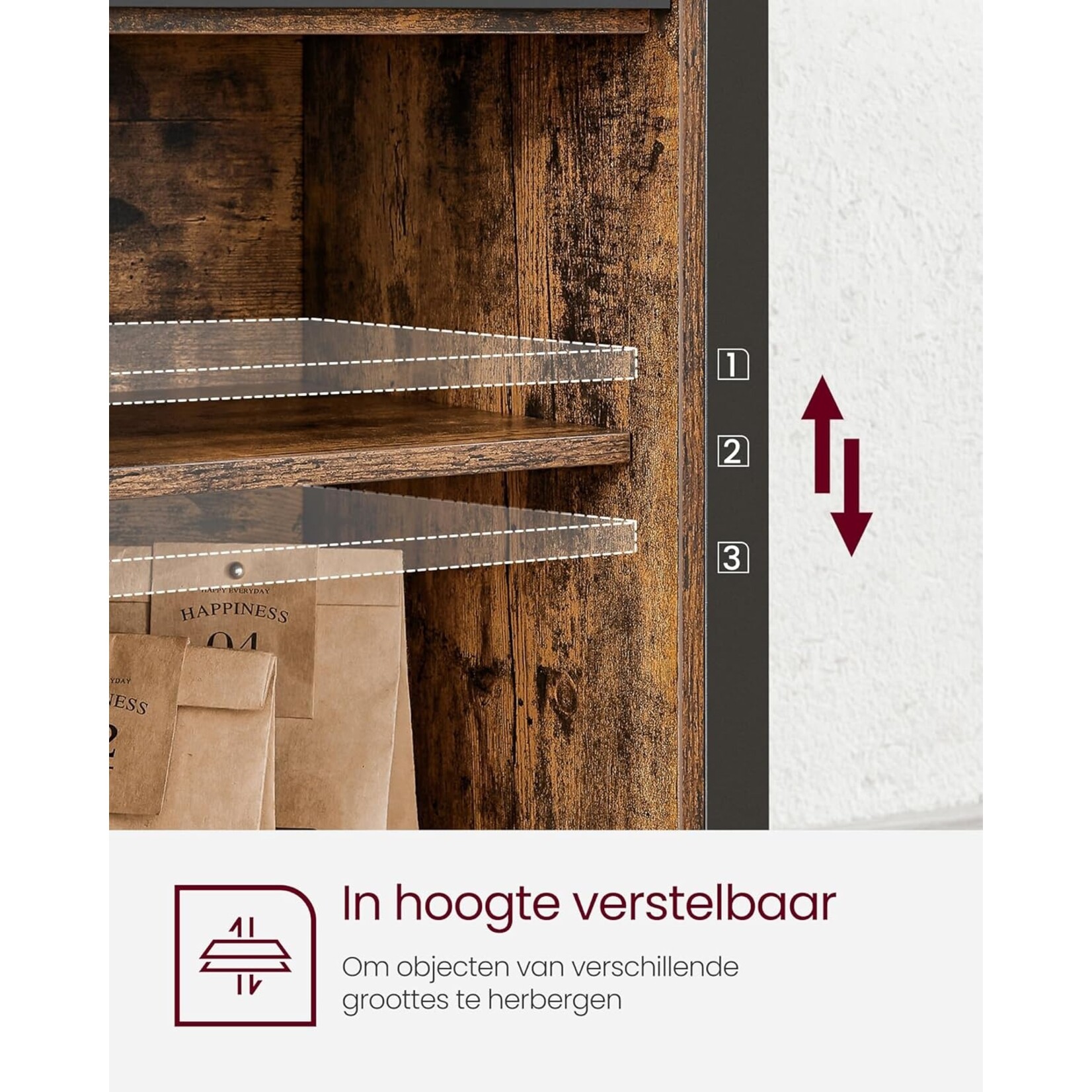 Parya Home Parya Home Industrieel Sideboard – Keukenkastje met 2 schuifdeuren en verstelbare plank, vintage bruin-zwart