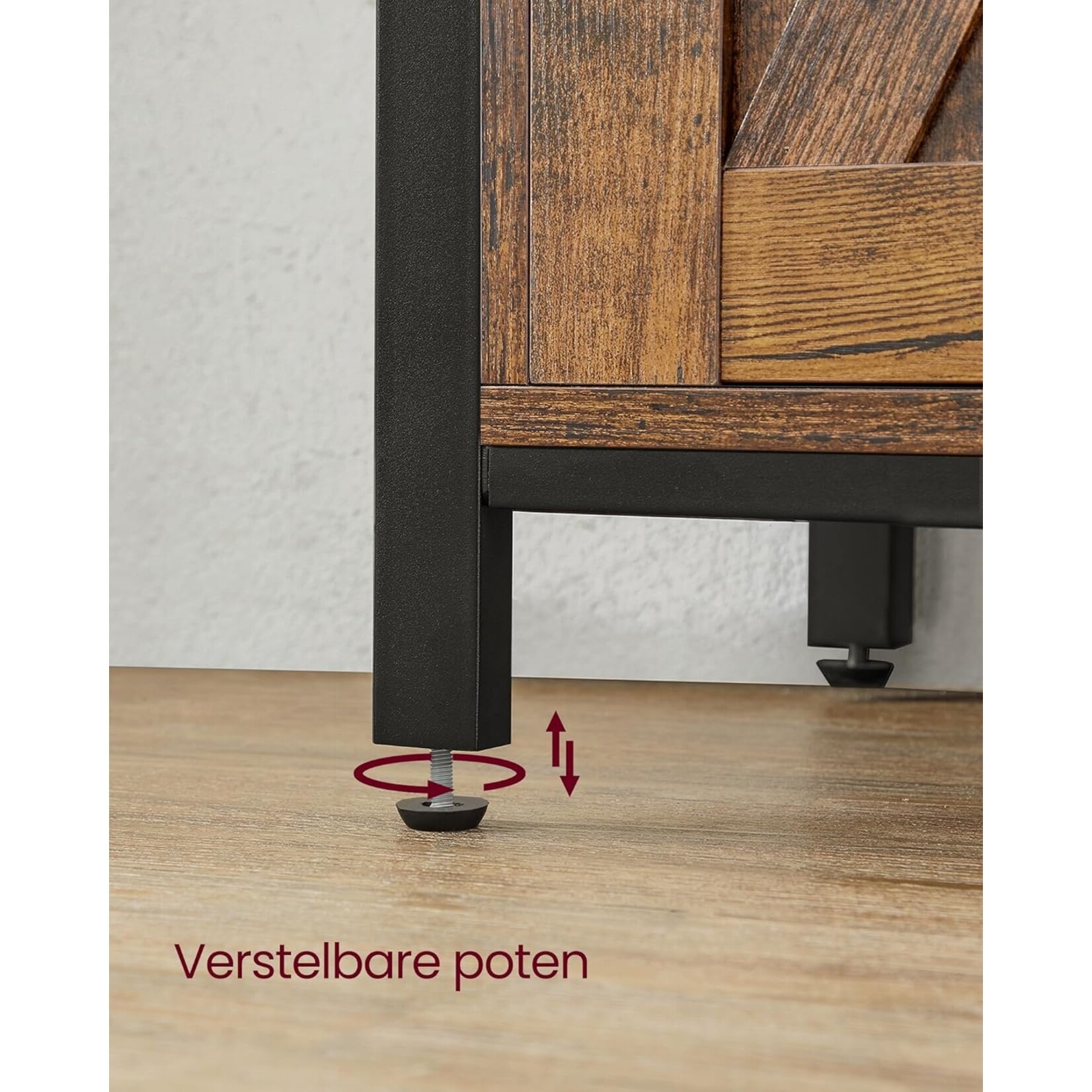 Industrieel tv meubel– Keukenkastje met 2 schuifdeuren en verstelbare plank, vintage bruin-zwart