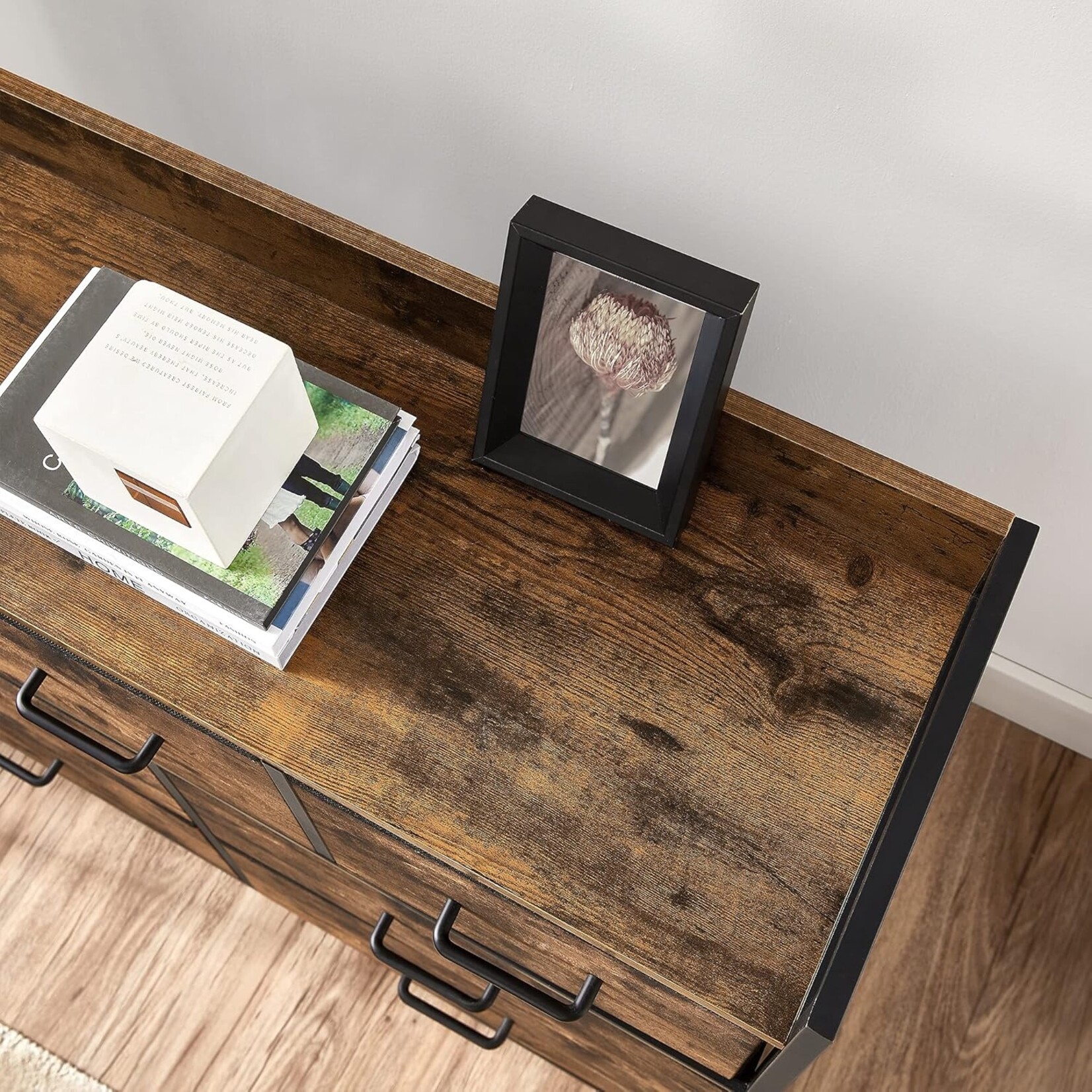 Parya Home Parya Home Industrial Dresser – Storage cabinet with 7 fabric drawers and metal frame, rustic brown-black