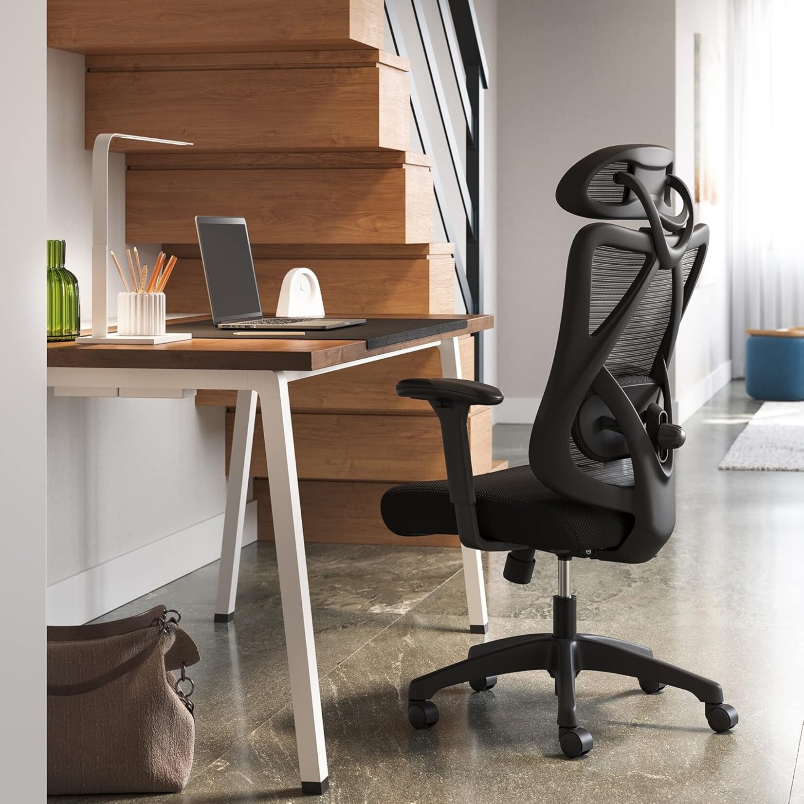 Parya Home Ergonomische Bureaustoel – Verstelbare computerstoel met lendensteun en hoofdsteun, belastbaar tot 150 kg, in hoogte verstelbaar, zwart