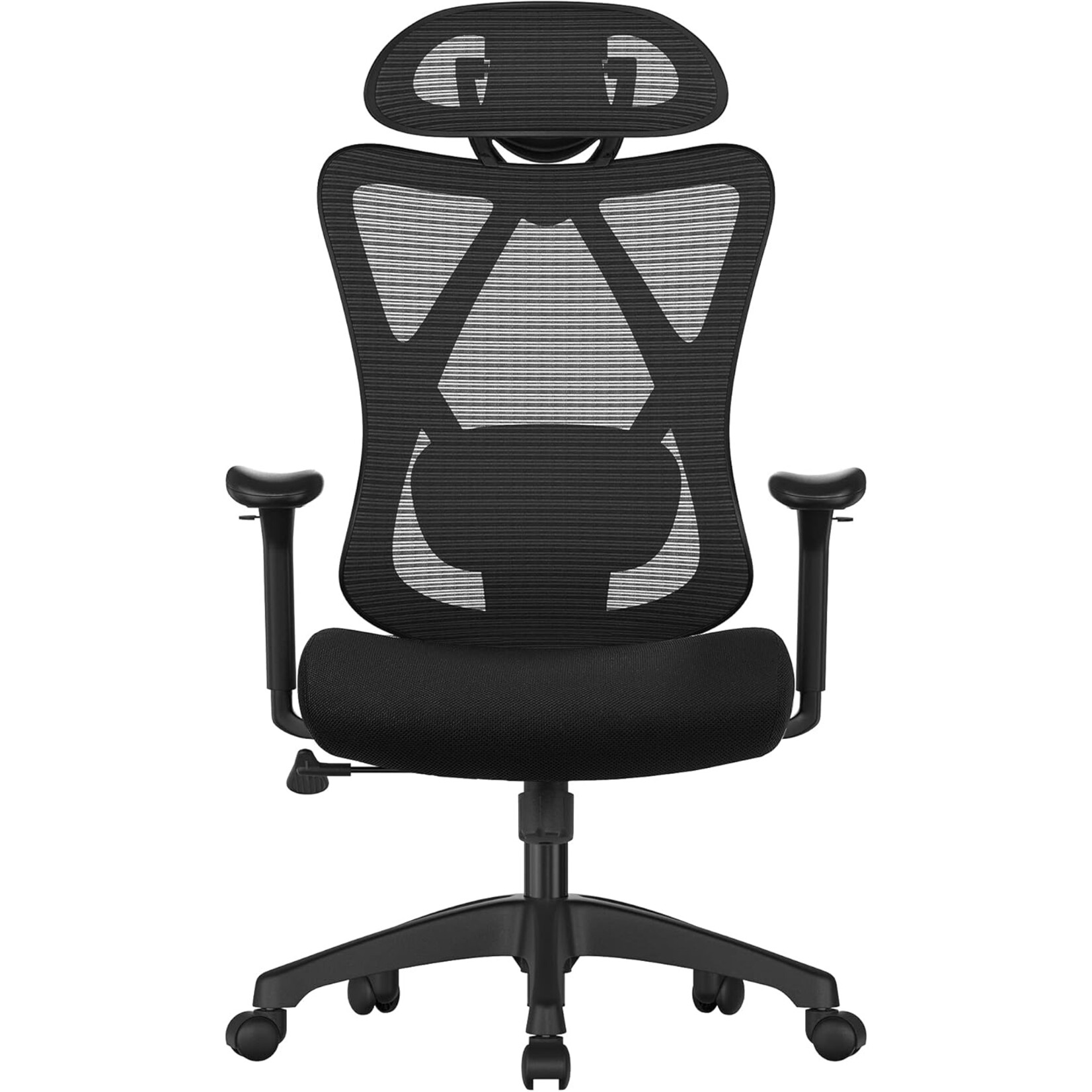 Parya Home Ergonomische Bureaustoel – Verstelbare computerstoel met lendensteun en hoofdsteun, belastbaar tot 150 kg, in hoogte verstelbaar, zwart
