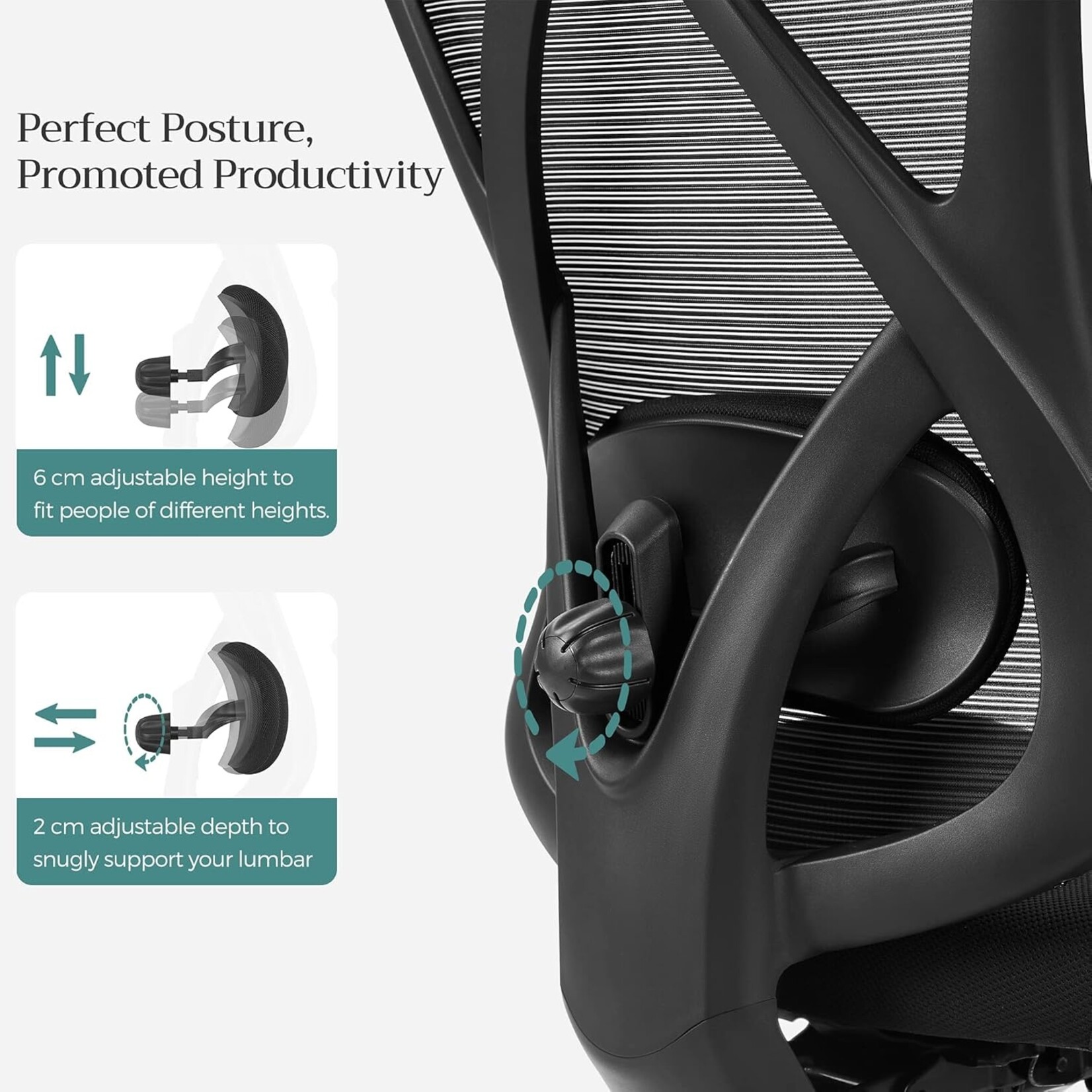 Parya Home Parya Home Ergonomic Office Chair – Adjustable computer chair with lumbar support and headrest, load capacity up to 150 kg, height adjustable, black