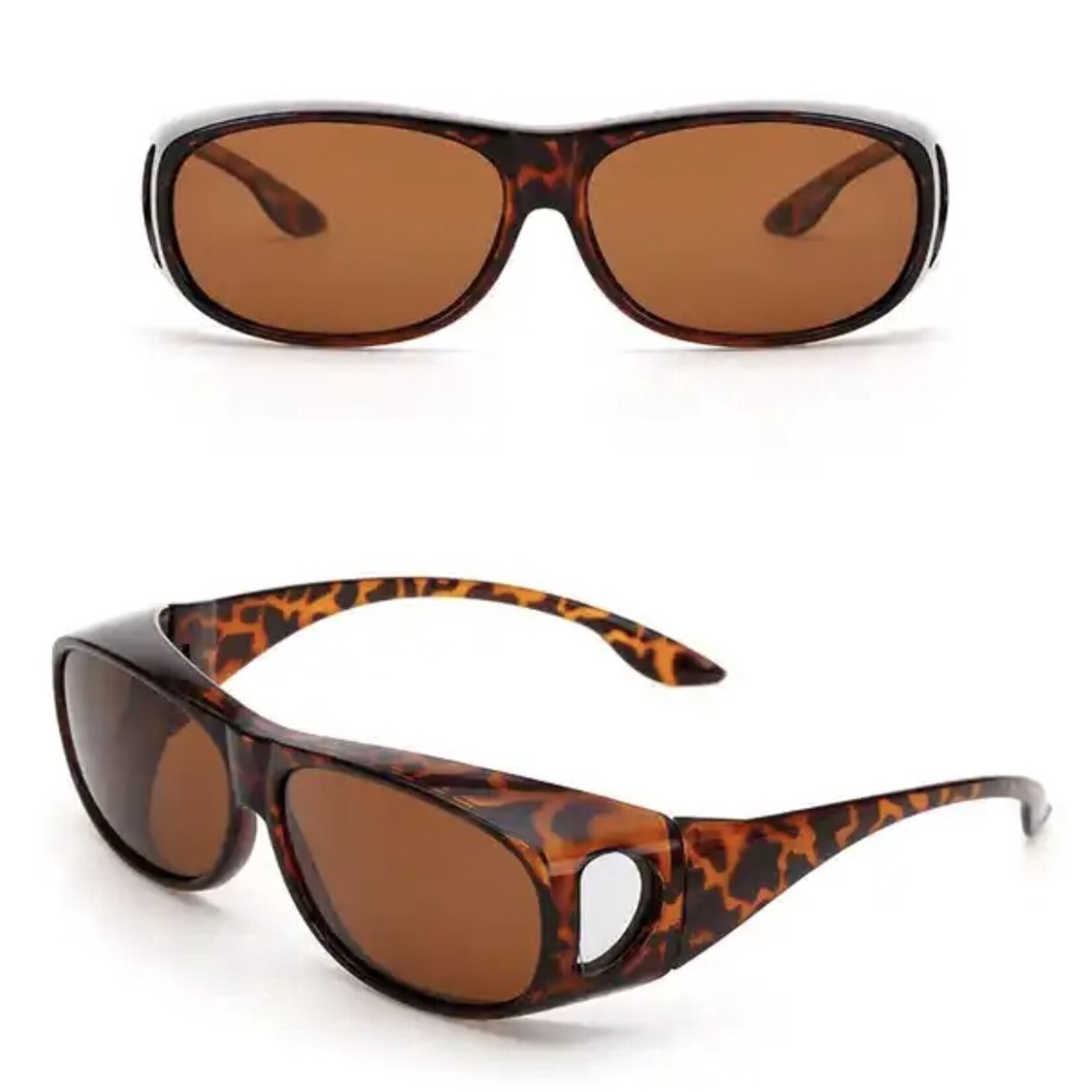 Overzet bril nachtzicht – Nachtbril – Mistbril – Autobril – Nachtblind - 400 UV-bescherming  - Bruin Gevlamd