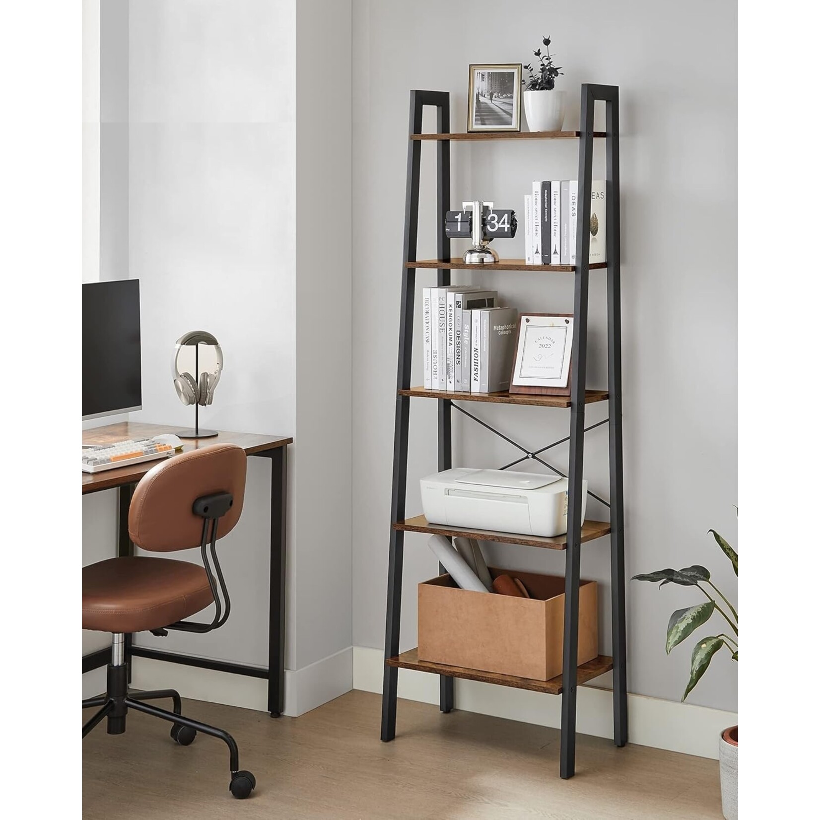 Bobbel Home Bookcase Industrial - Book Stand - Ladder Cabinet 5 Layer 56 x 34 x 172 cm