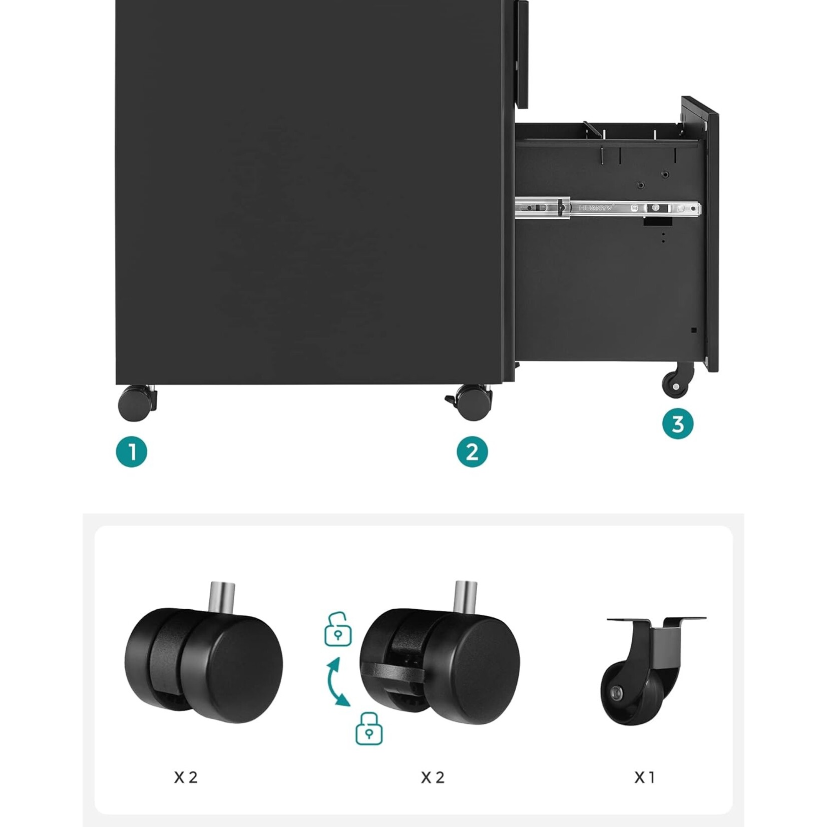 Parya Home Parya Home Drawer unit with lockable - Drawer unit desk on wheels- 3 Drawers - metal - 30 x 45 x 60 cm black