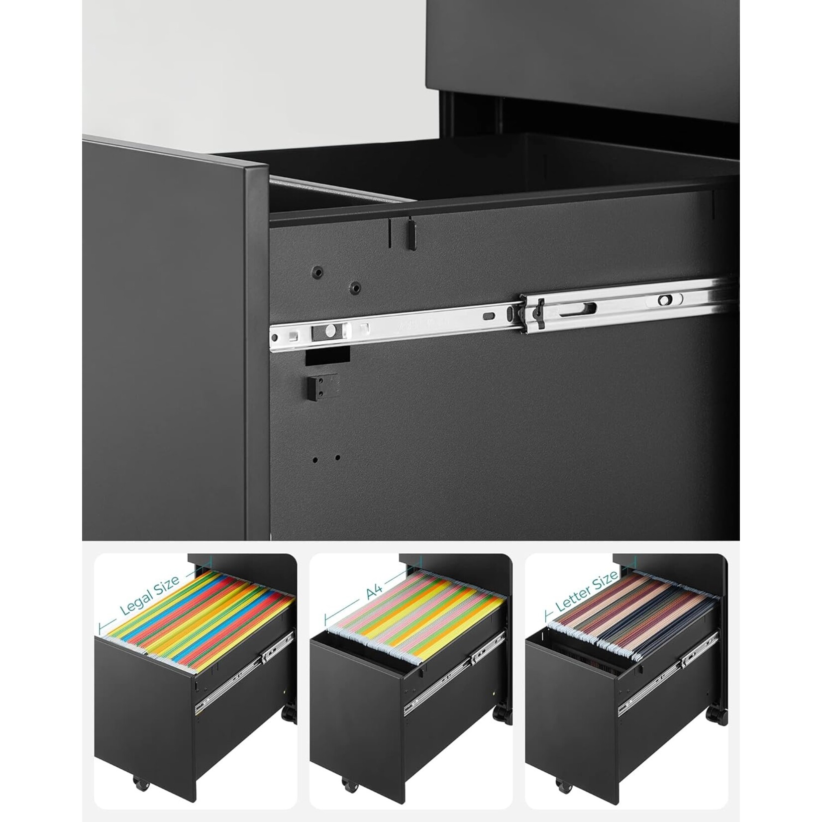 Parya Home Drawer unit with lockable - Drawer unit desk on wheels- 3 Drawers - metal - 30 x 45 x 60 cm black