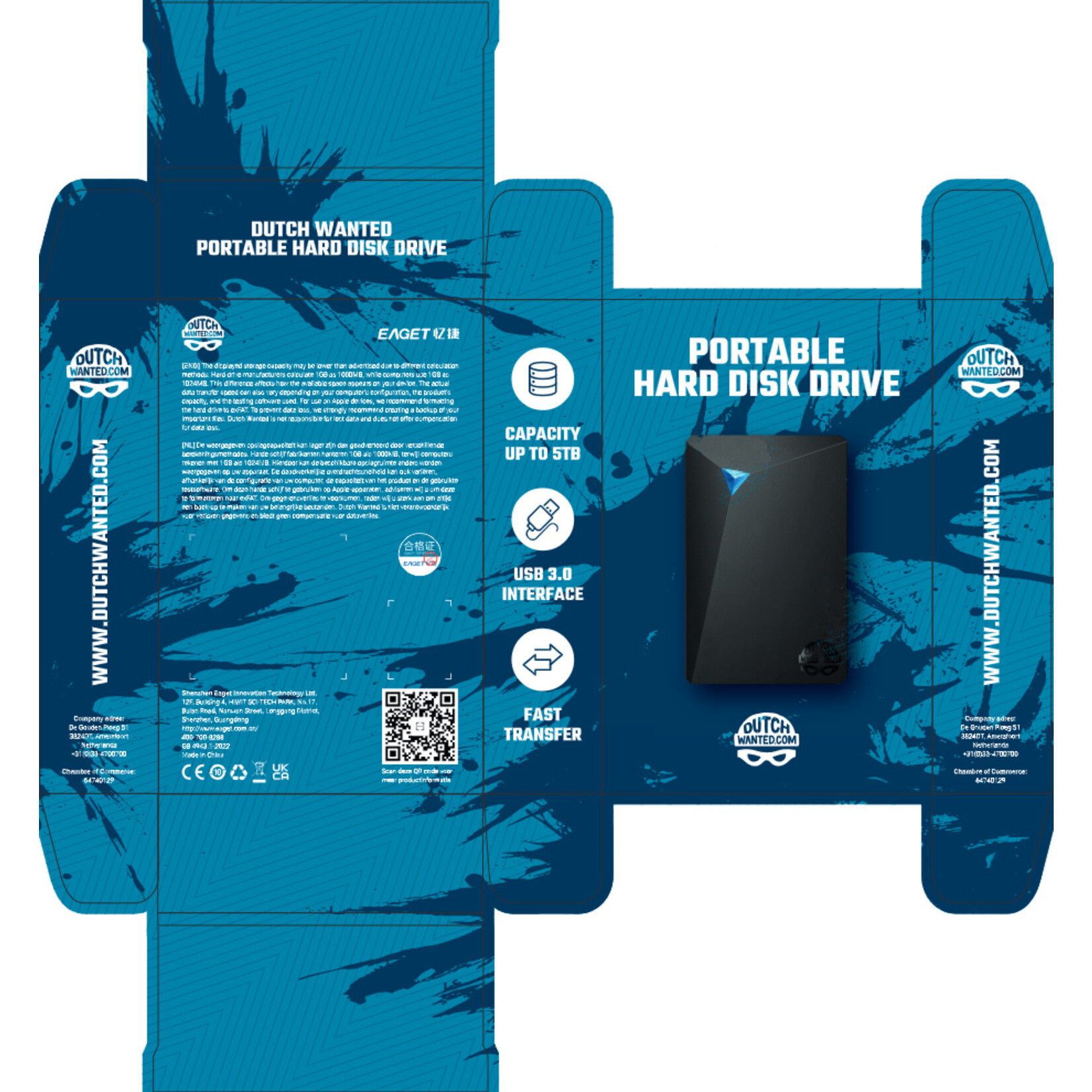 Dutch Wanted Dutch Wanted Eaget Space Draagbare Externe Harde Schijf - 500GB aan Solide State Opslag - Plug and play - Portable storage - Opslag extern pc of laptop - USB 3.2 - Harde schijf expansion