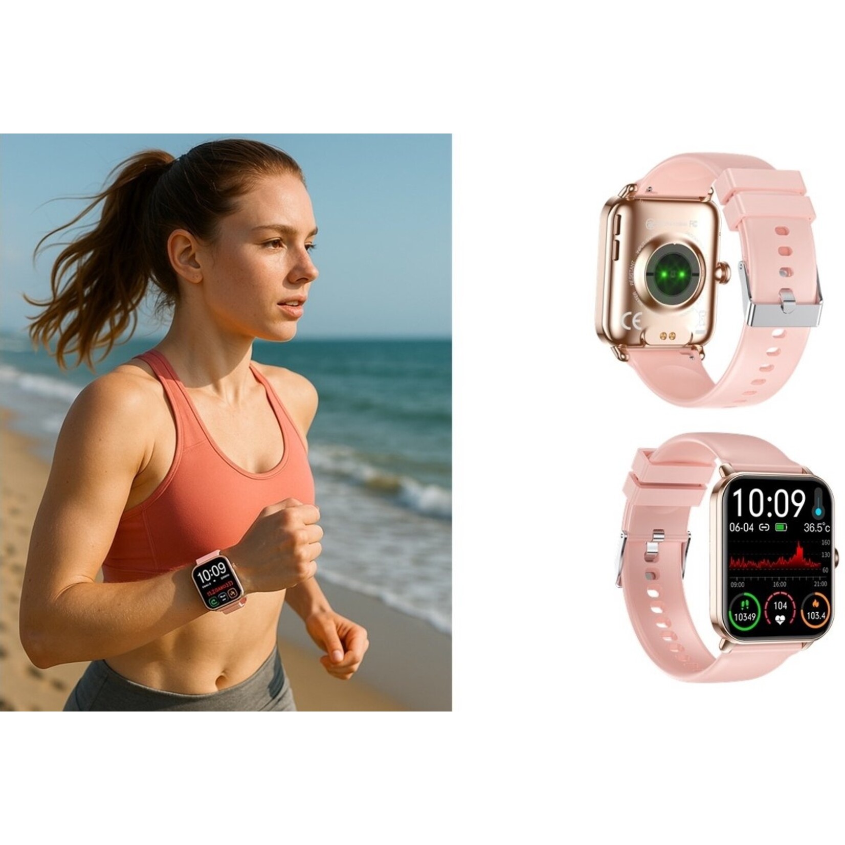 Parya Parya Smartwatch Activity Tracker – Roze – Hartslag, Bloeddruk, Stappenteller, Meldingen & IP67 – iOS & Android – 14 Dagen Standby